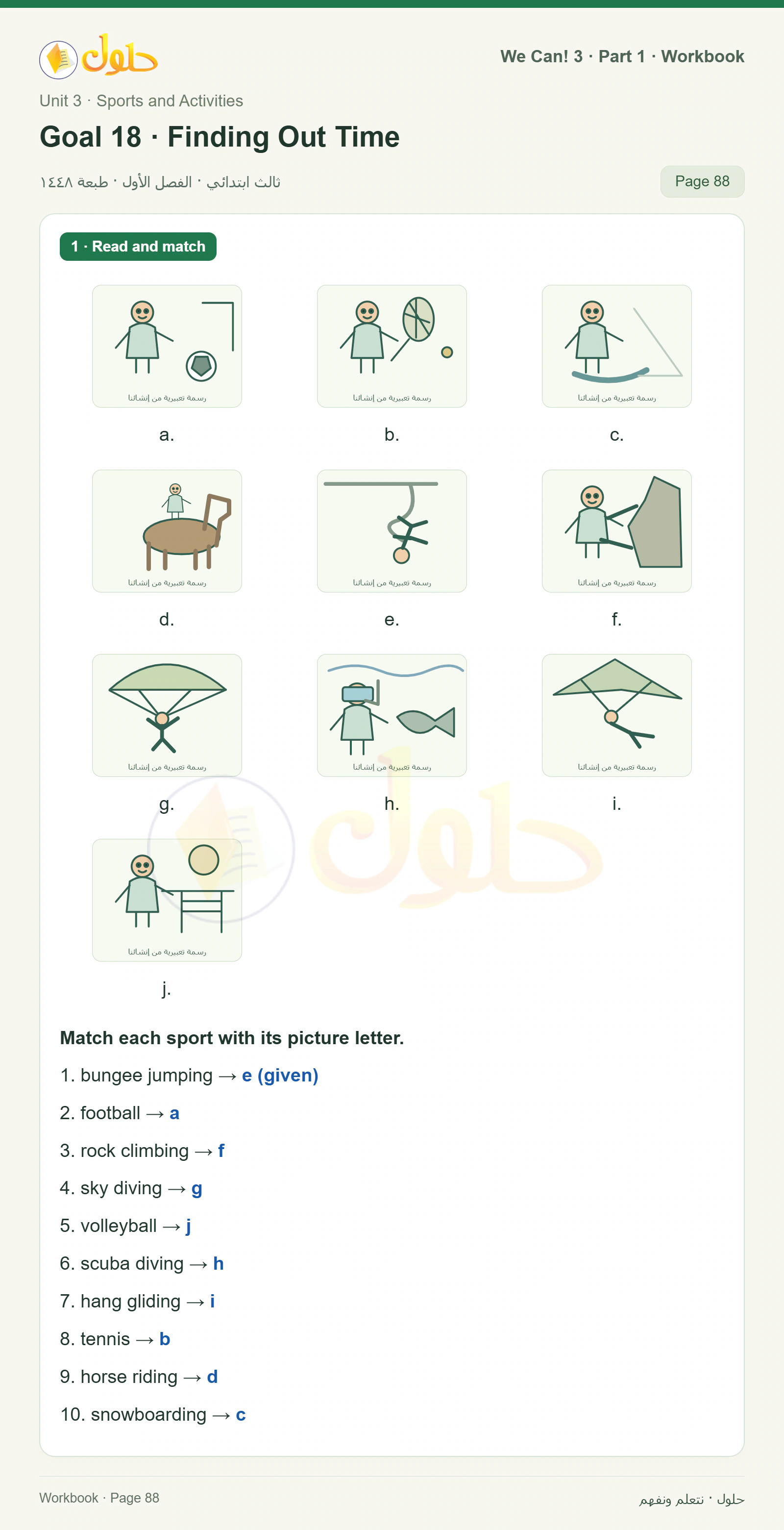 حل اللغة الإنجليزية للصف الثالث الابتدائي كتاب النشاط صفحة 88، الجزء ١
