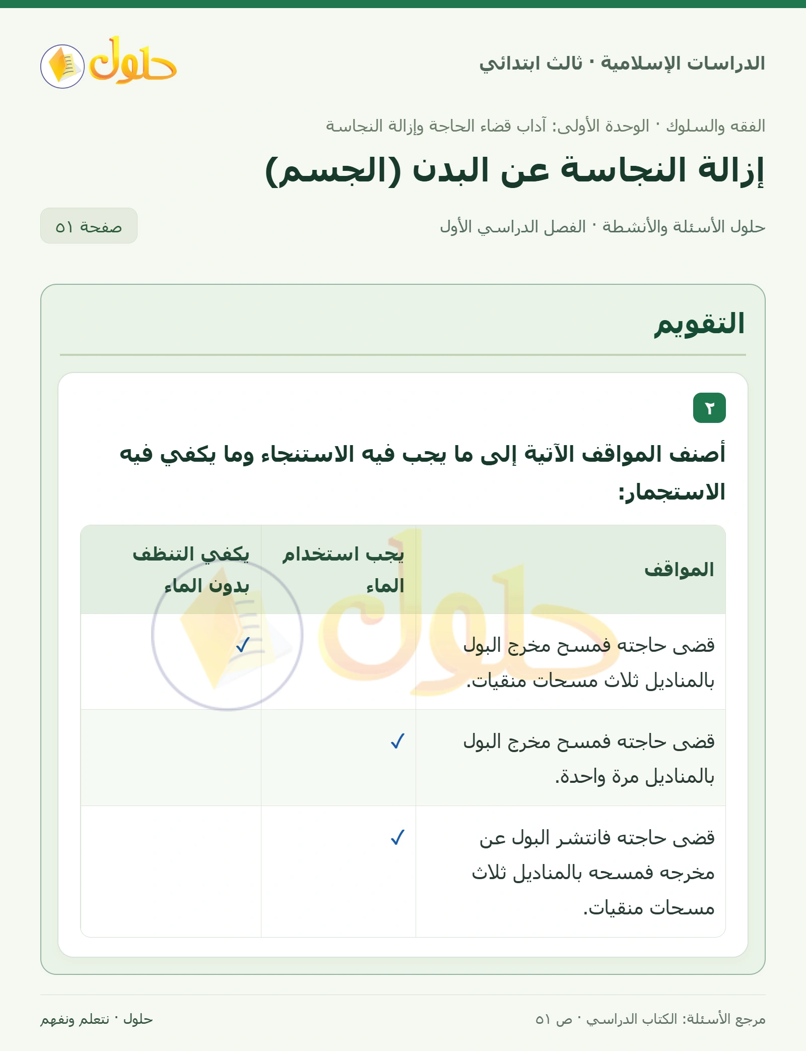 حل الفقه والسلوك للصف الثالث الابتدائي صفحة 51