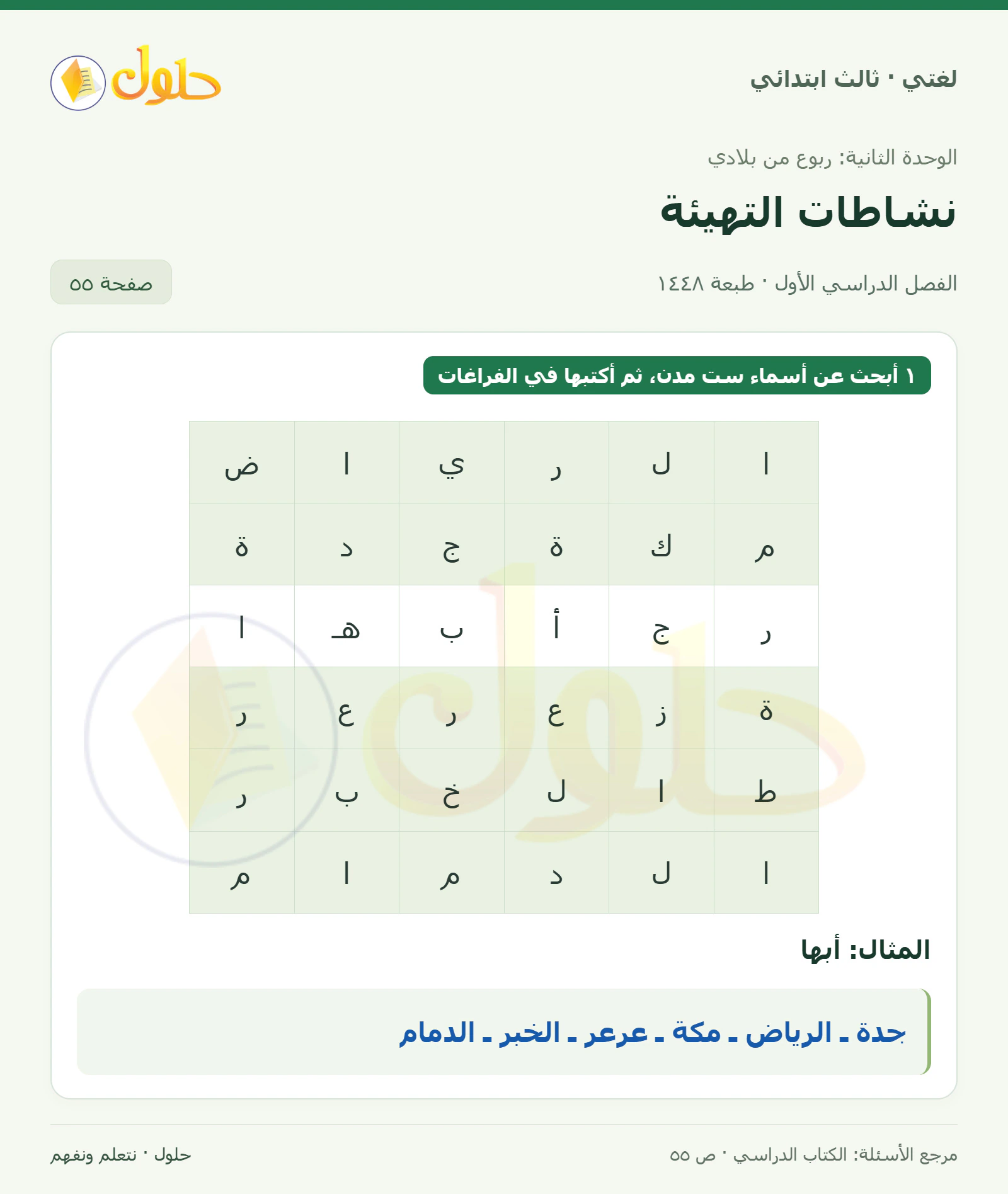حل لغتي الصف الثالث الابتدائي صفحة 55
