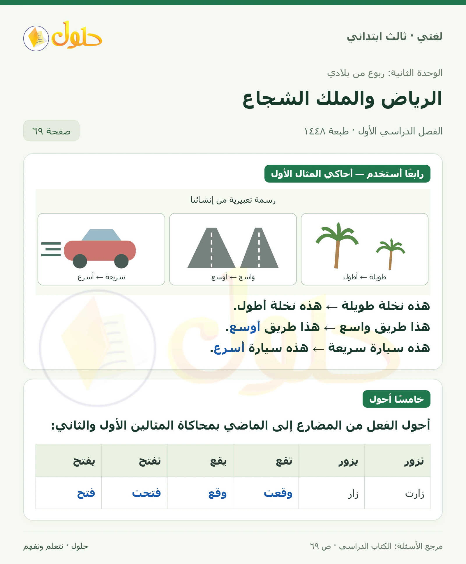 حل لغتي الصف الثالث الابتدائي صفحة 69