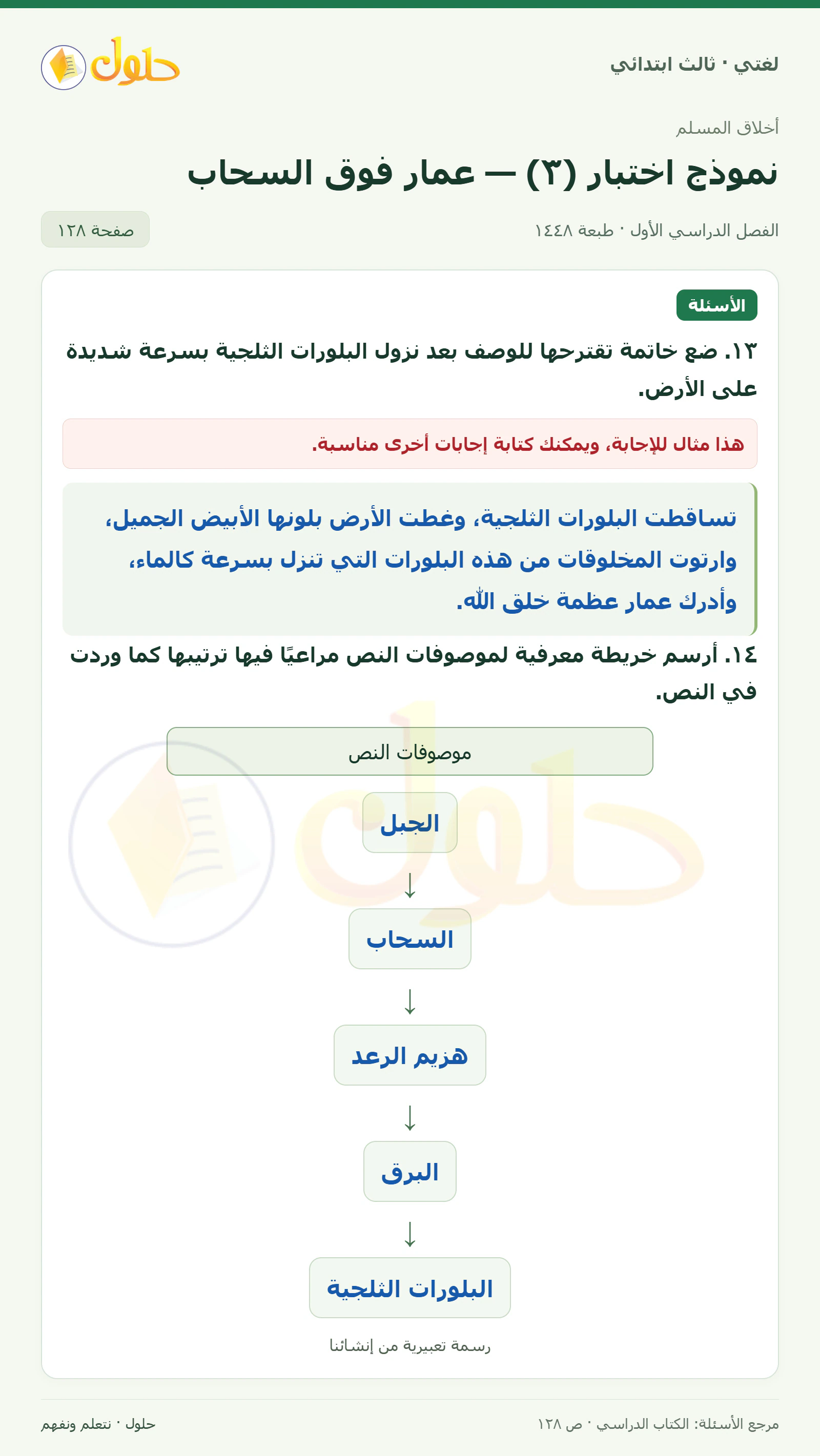 حل لغتي الصف الثالث الابتدائي صفحة 128