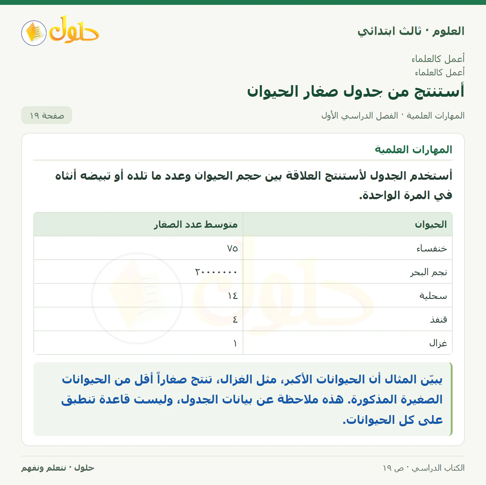العلوم للصف الثالث الابتدائي، الفصل الدراسي الأول، المهارات العلمية، صفحة ١٩، الجزء ١