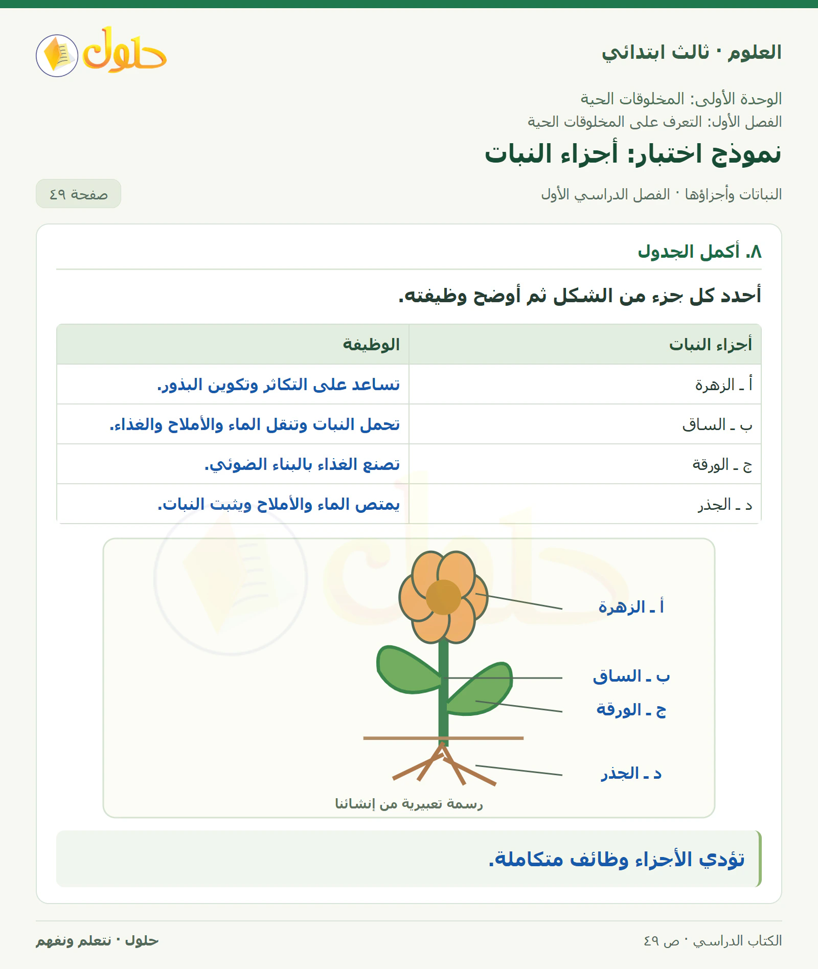 العلوم للصف الثالث الابتدائي، الفصل الدراسي الأول، النباتات وأجزاؤها، صفحة ٤٩، الجزء ٢