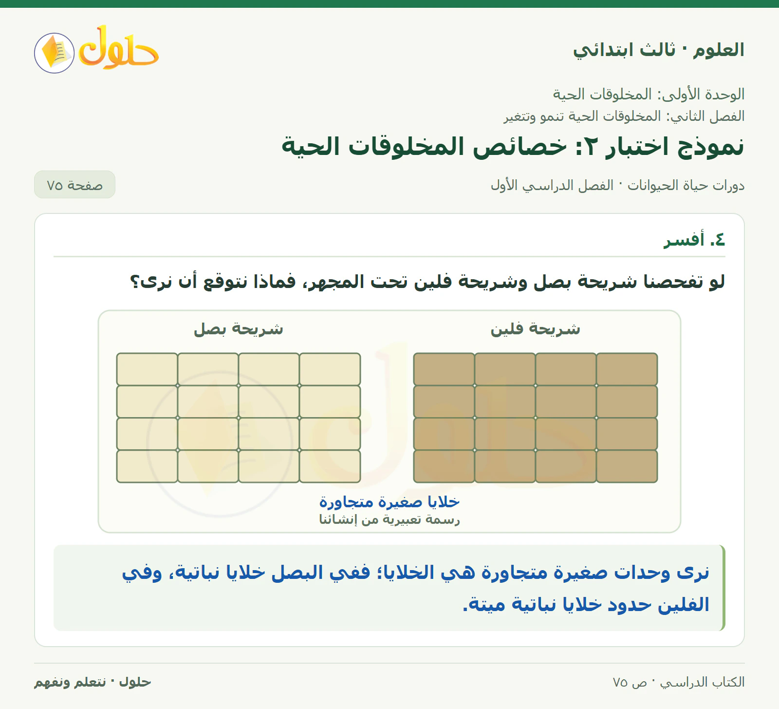 العلوم للصف الثالث الابتدائي، الفصل الدراسي الأول، دورات حياة الحيوانات، صفحة ٧٥، الجزء ٤