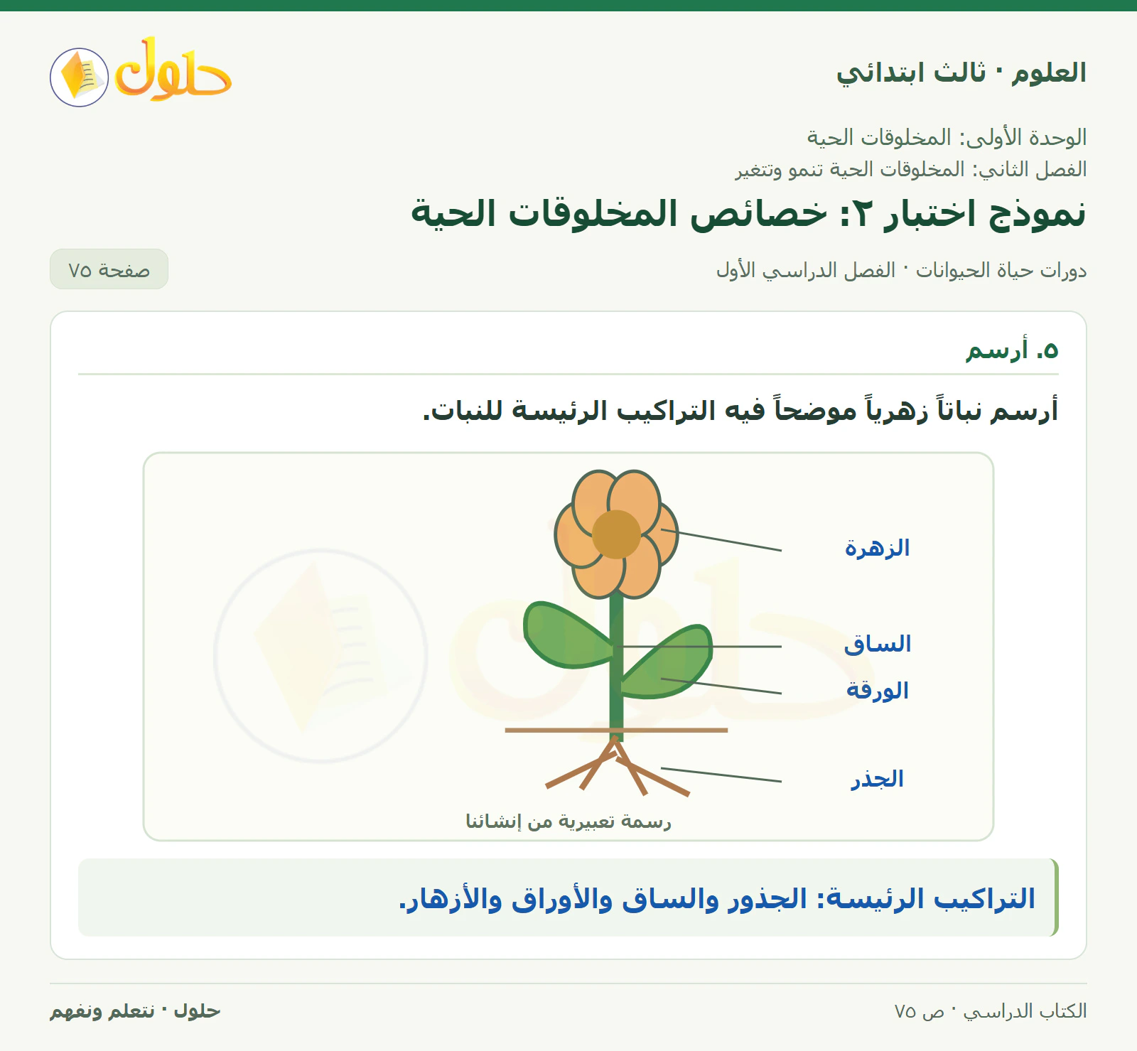 العلوم للصف الثالث الابتدائي، الفصل الدراسي الأول، دورات حياة الحيوانات، صفحة ٧٥، الجزء ٥