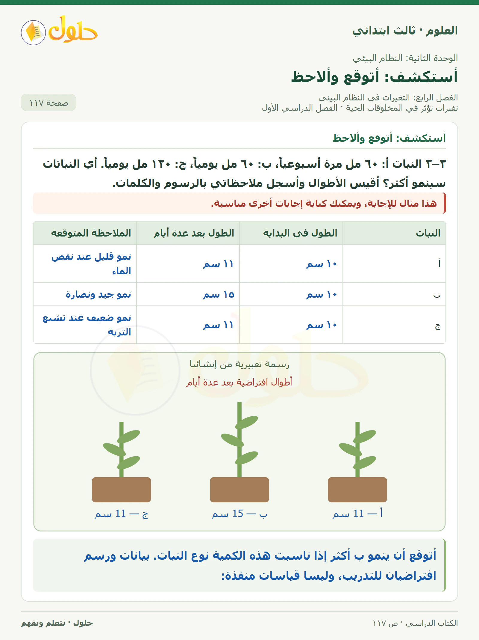 العلوم للصف الثالث الابتدائي، الفصل الدراسي الأول، تغيرات تؤثر في المخلوقات الحية، صفحة ١١٧، الجزء ٢