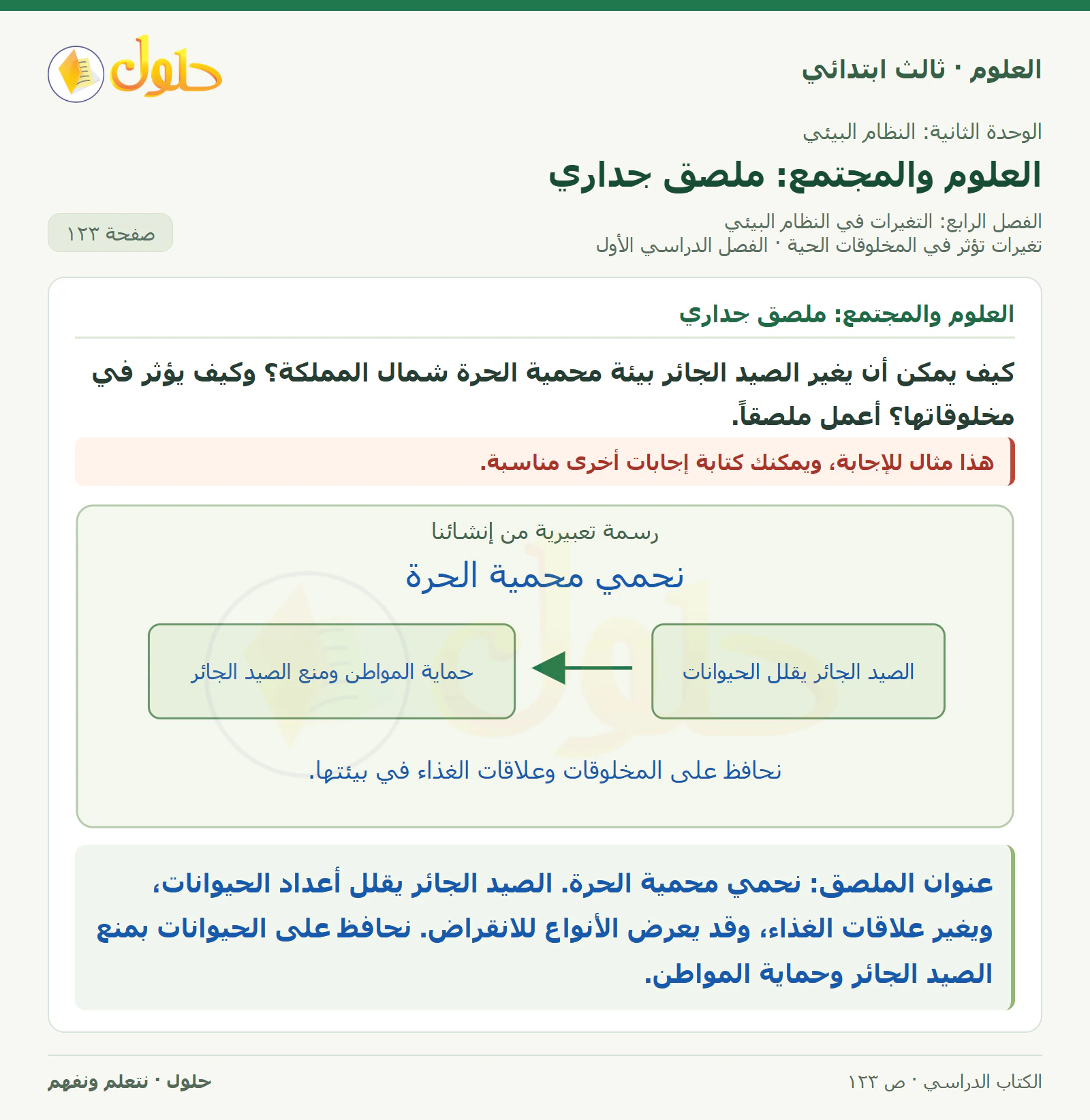 العلوم للصف الثالث الابتدائي، الفصل الدراسي الأول، تغيرات تؤثر في المخلوقات الحية، صفحة ١٢٣، الجزء ٧