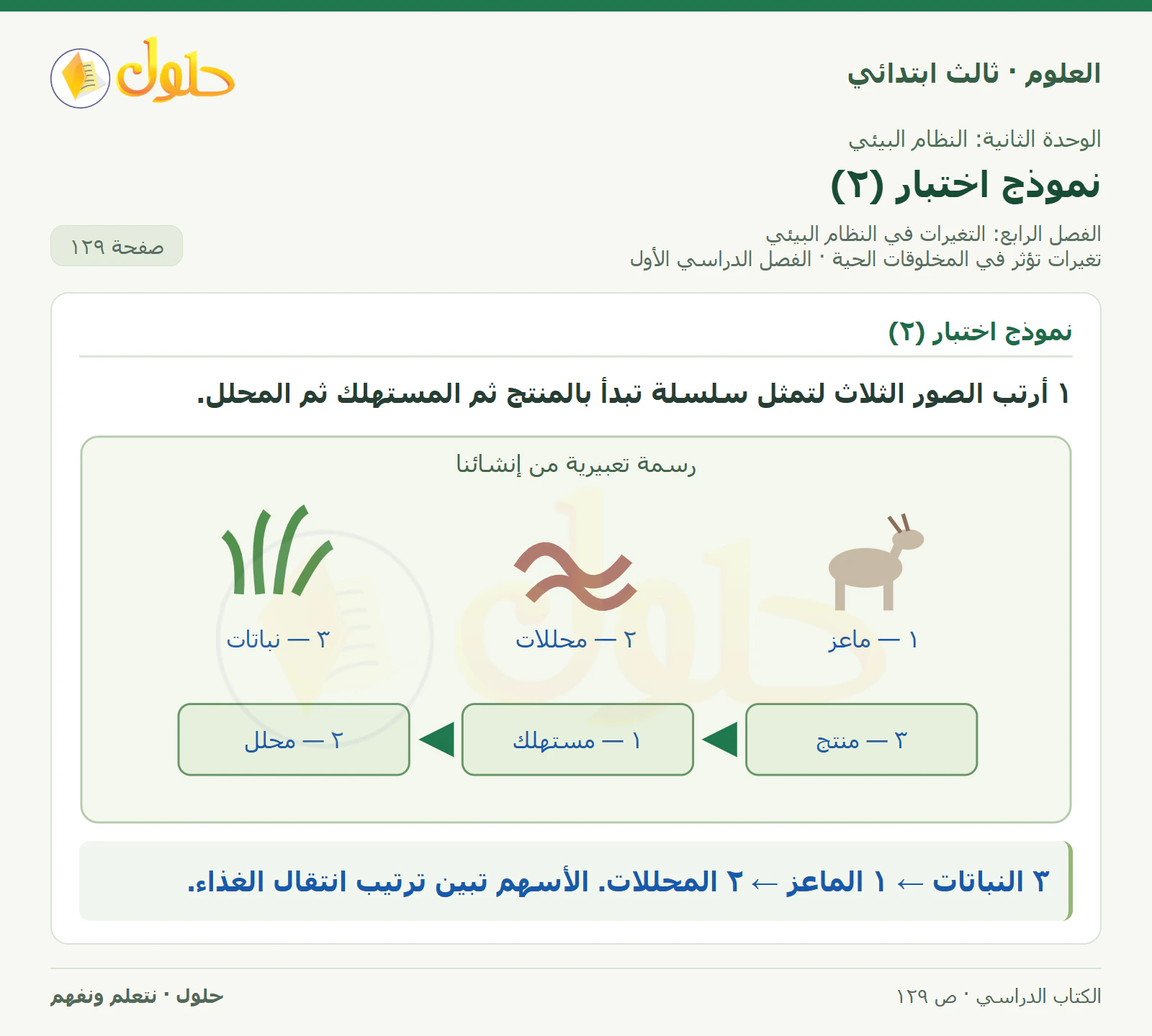 العلوم للصف الثالث الابتدائي، الفصل الدراسي الأول، تغيرات تؤثر في المخلوقات الحية، صفحة ١٢٩، الجزء ١