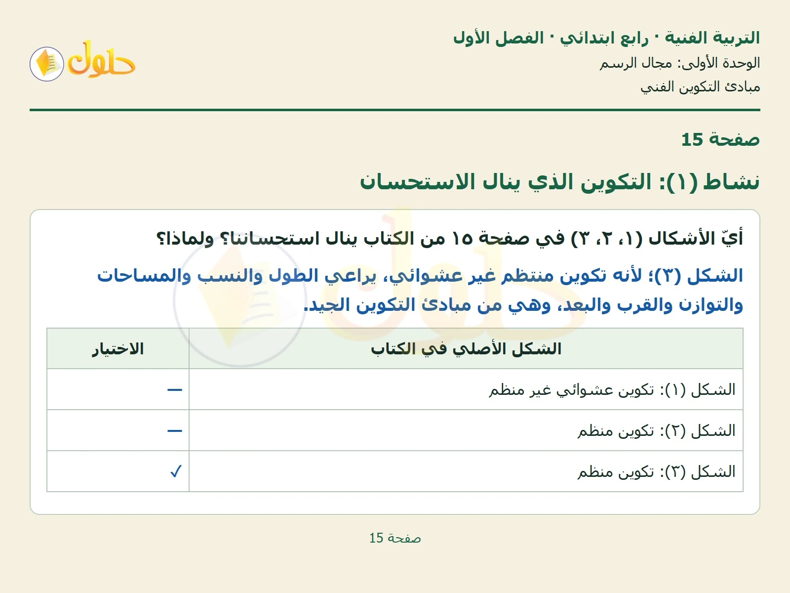 حل التربية الفنية للصف الرابع الابتدائي صفحة 15