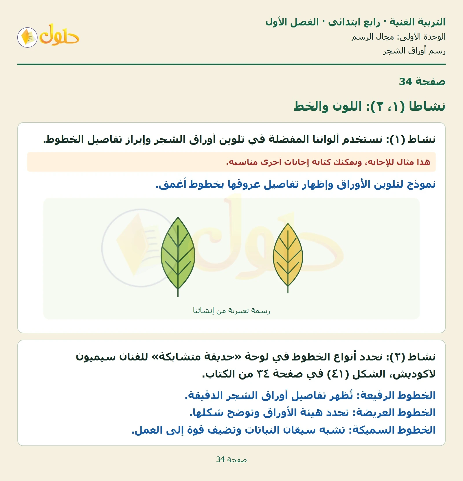 حل التربية الفنية للصف الرابع الابتدائي صفحة 34