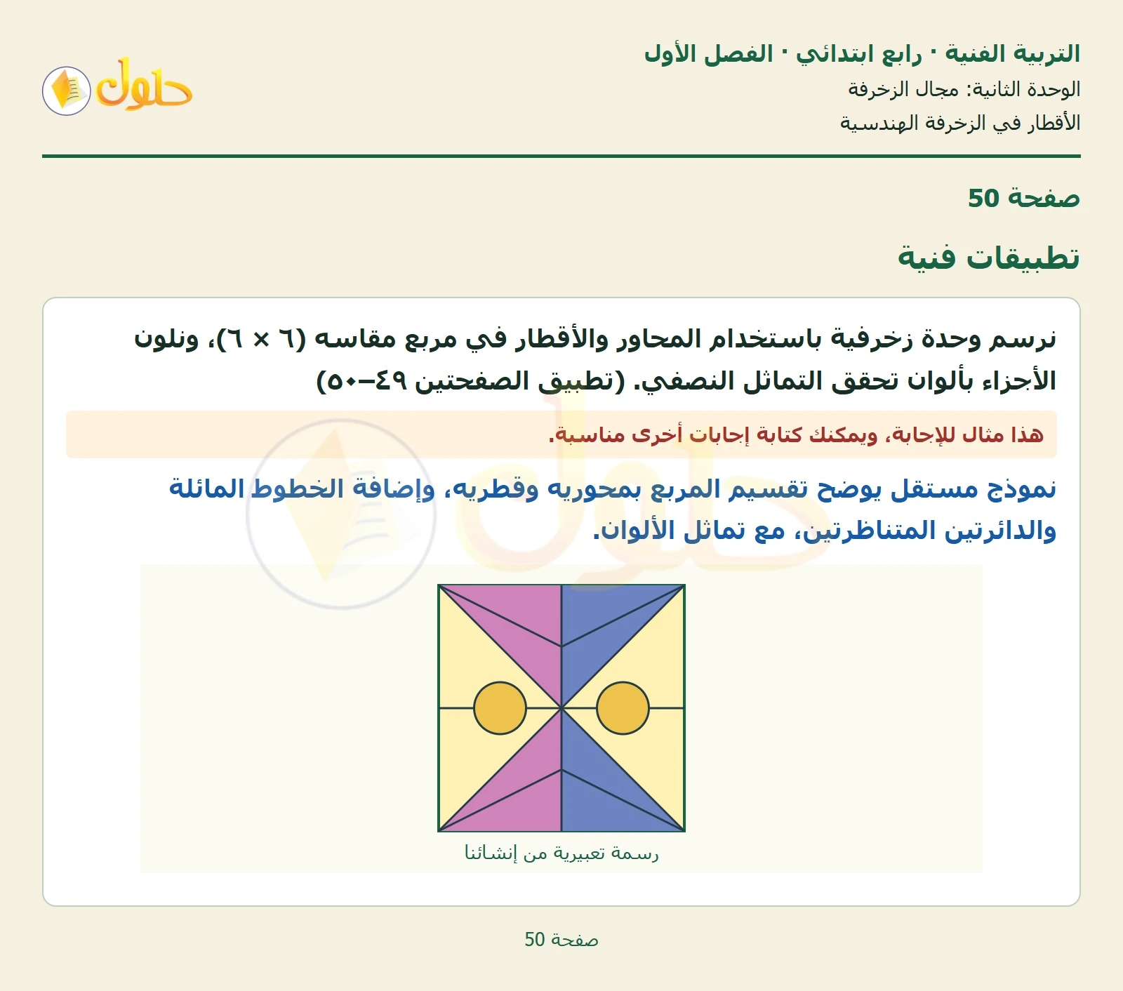 حل التربية الفنية للصف الرابع الابتدائي صفحة 50
