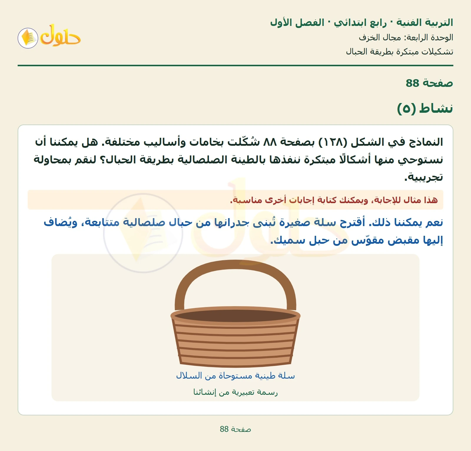 حل التربية الفنية للصف الرابع الابتدائي صفحة 88