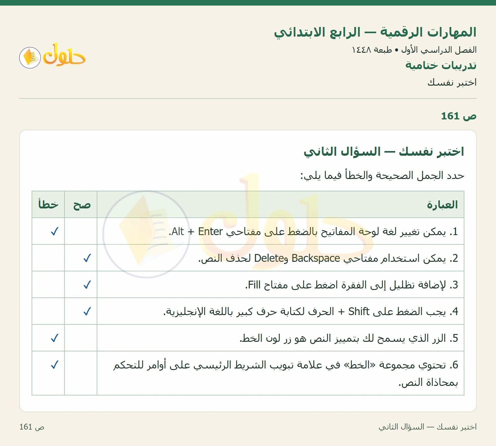 حل نشاط المهارات الرقمية للصف الرابع الابتدائي صفحة 161