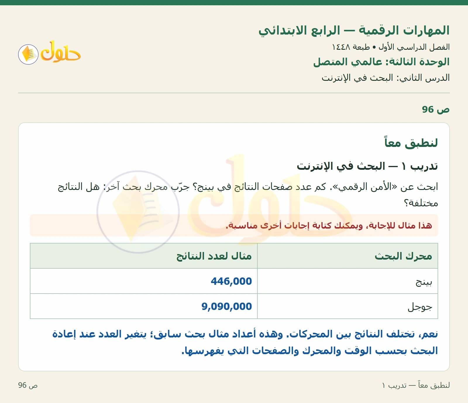 حل نشاط المهارات الرقمية للصف الرابع الابتدائي صفحة 96