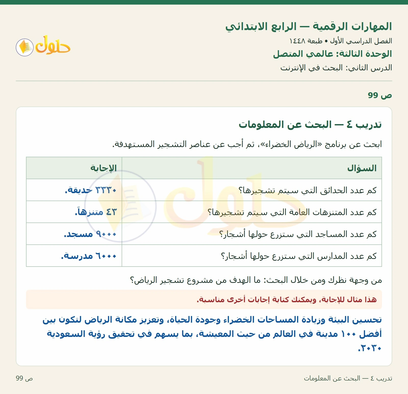 حل نشاط المهارات الرقمية للصف الرابع الابتدائي صفحة 99