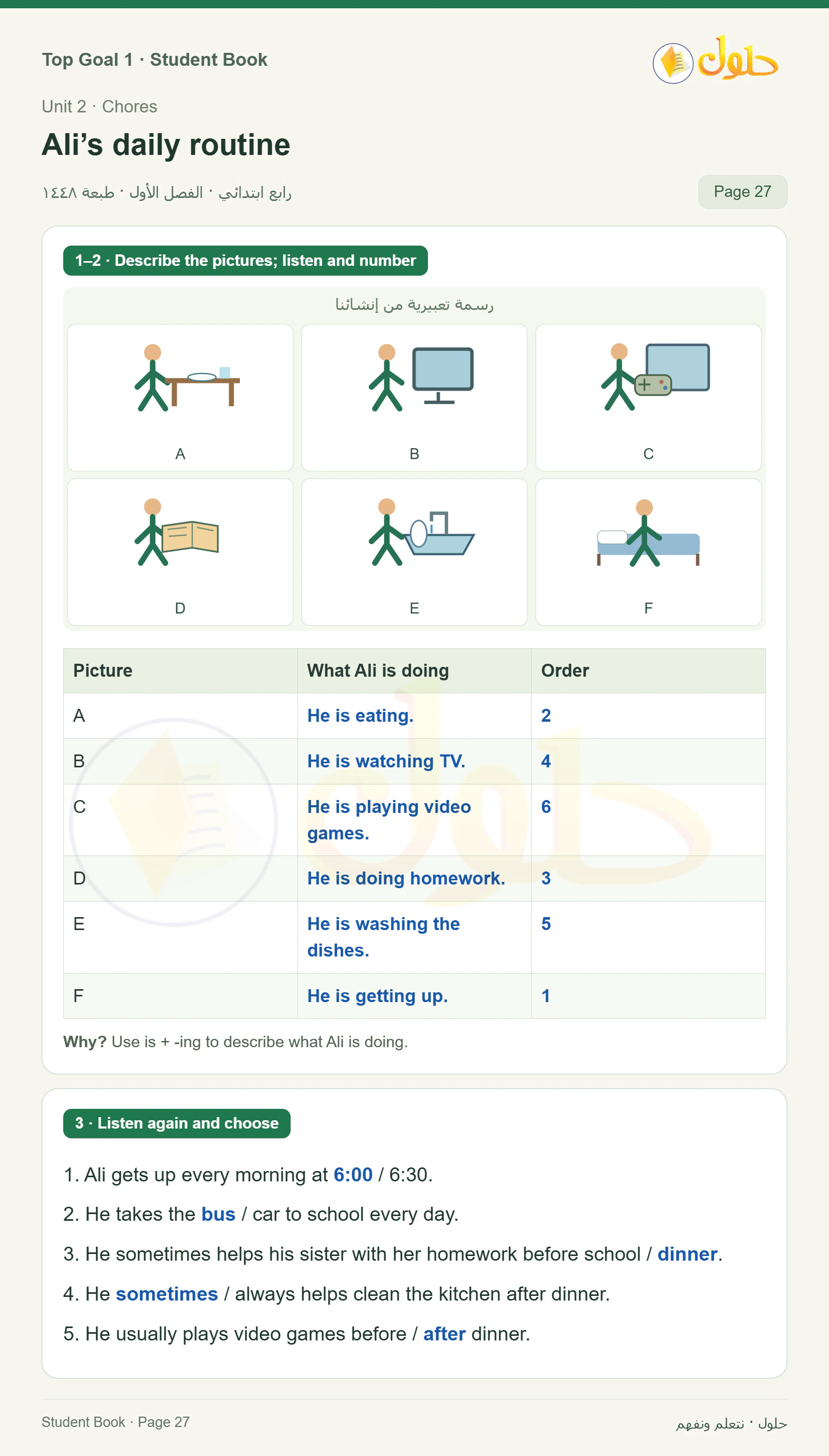 حل اللغة الإنجليزية للصف الرابع الابتدائي صفحة ٢٧ — الجزء ١