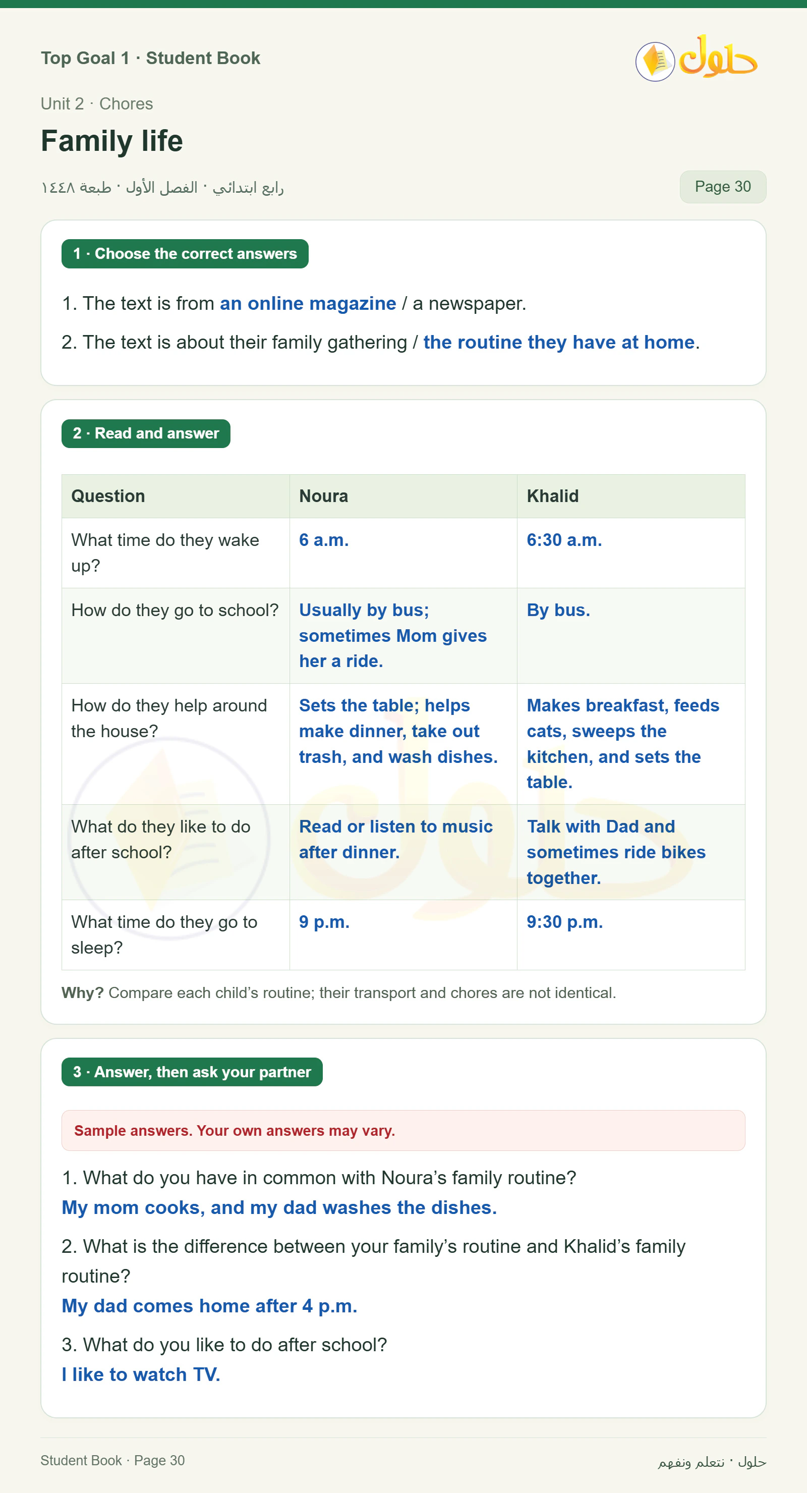 حل اللغة الإنجليزية للصف الرابع الابتدائي صفحة ٣٠