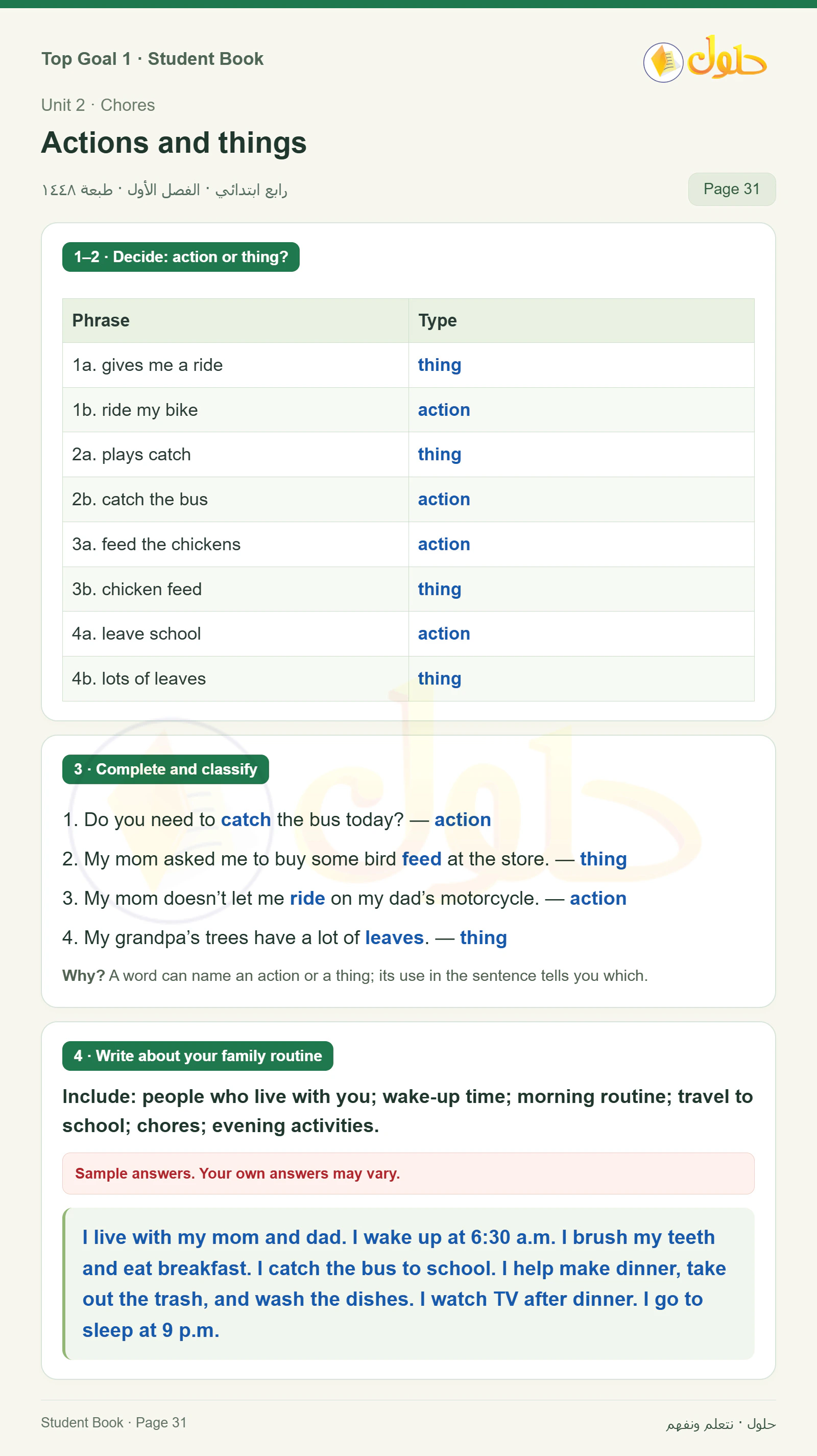 حل اللغة الإنجليزية للصف الرابع الابتدائي صفحة ٣١
