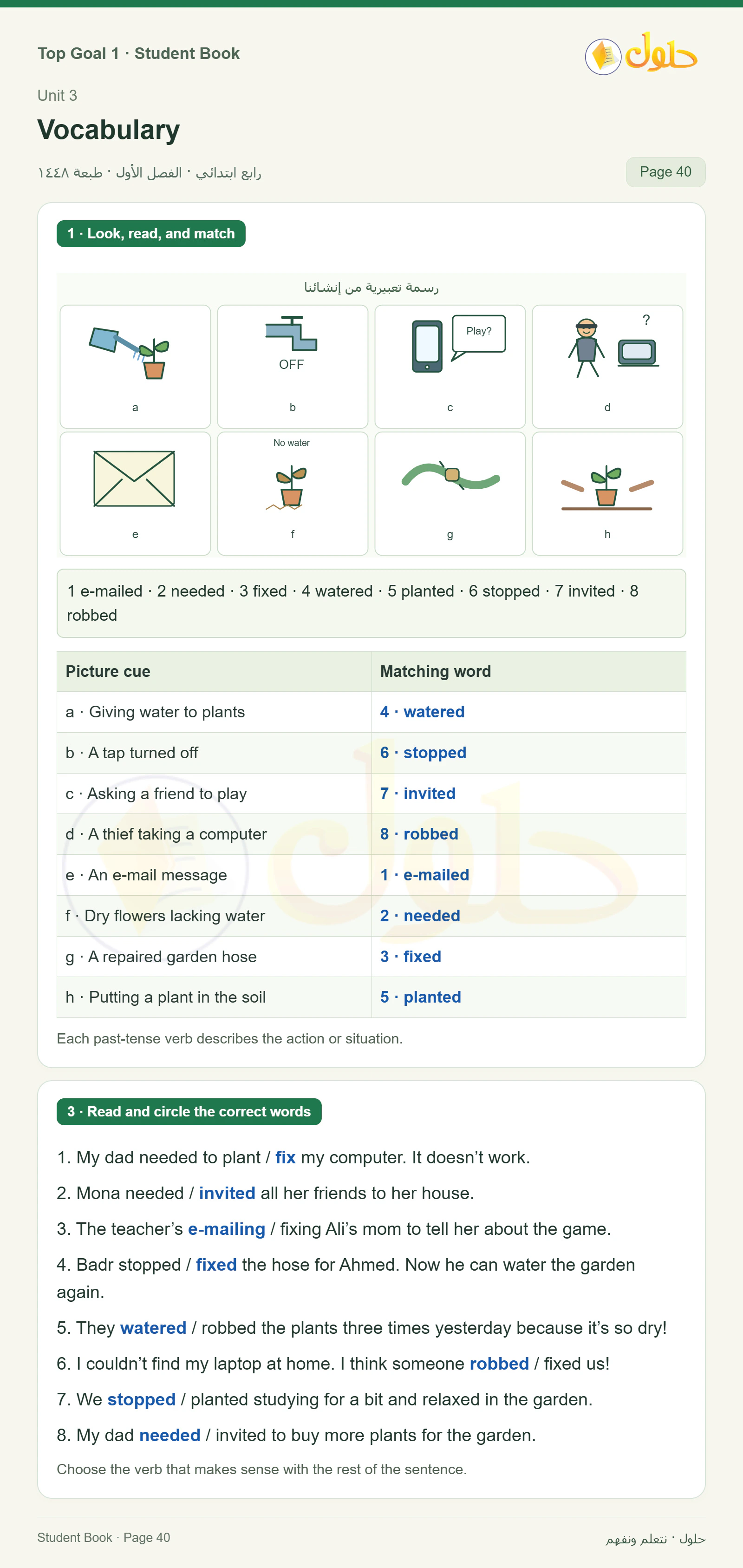 حل اللغة الإنجليزية للصف الرابع الابتدائي صفحة ٤٠