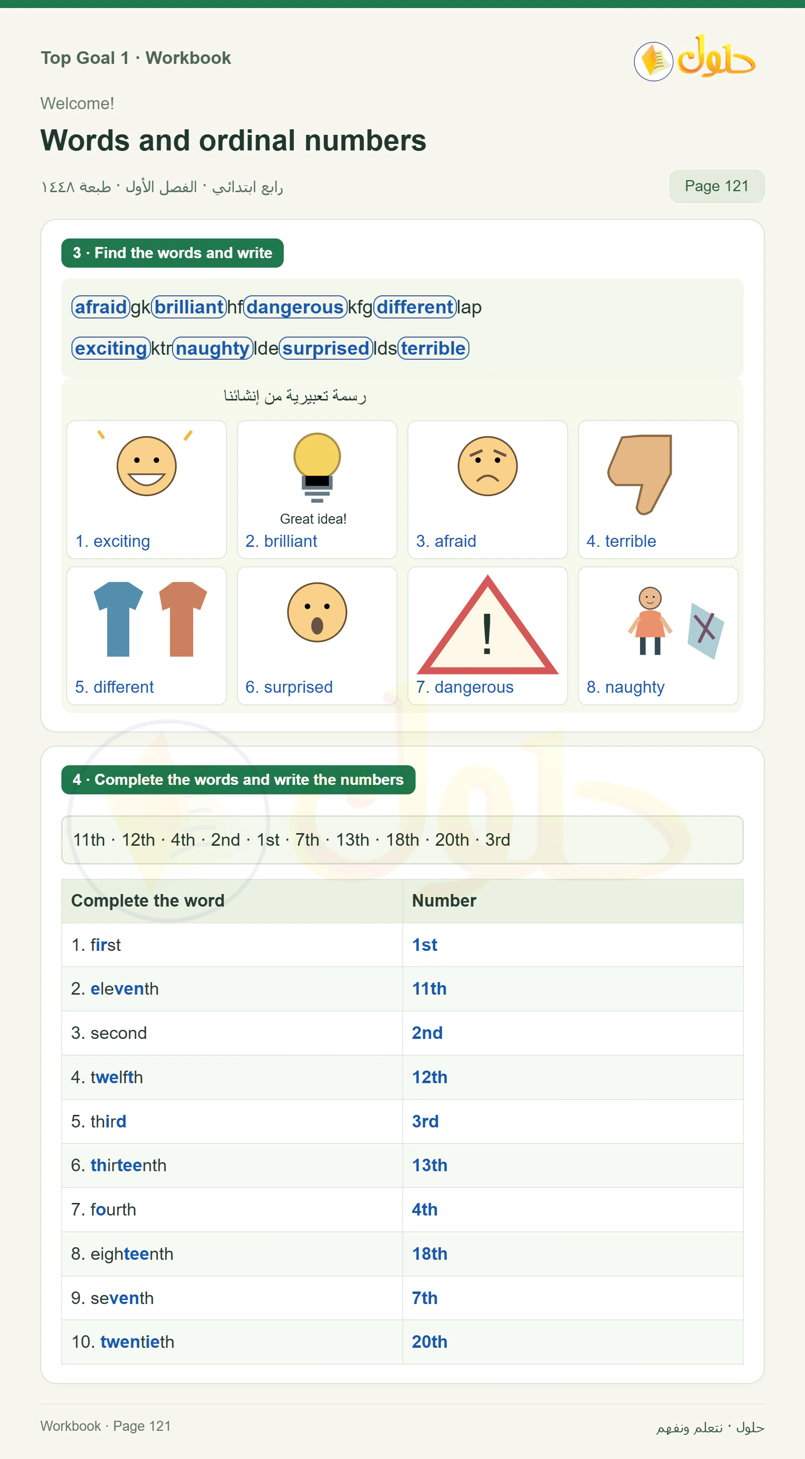 حل اللغة الإنجليزية للصف الرابع الابتدائي صفحة ١٢١ — الجزء ١