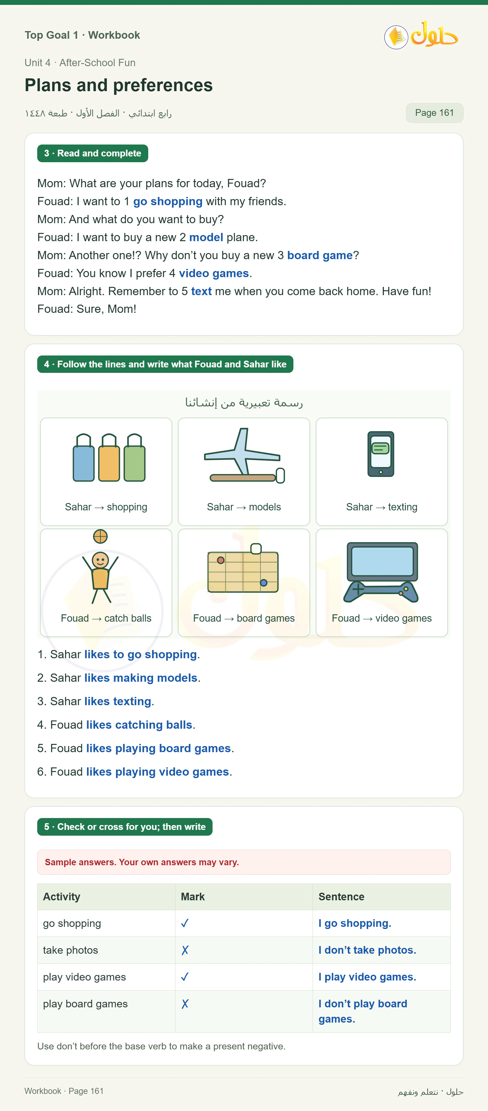 حل اللغة الإنجليزية للصف الرابع الابتدائي صفحة ١٦١