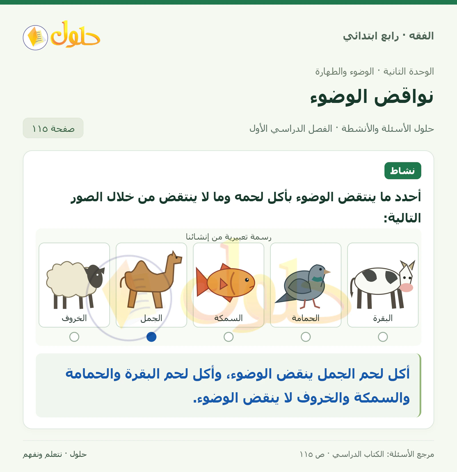 حل فقه رابع ابتدائي، الفصل الدراسي الأول، صفحة ١١٥، الجزء ١
