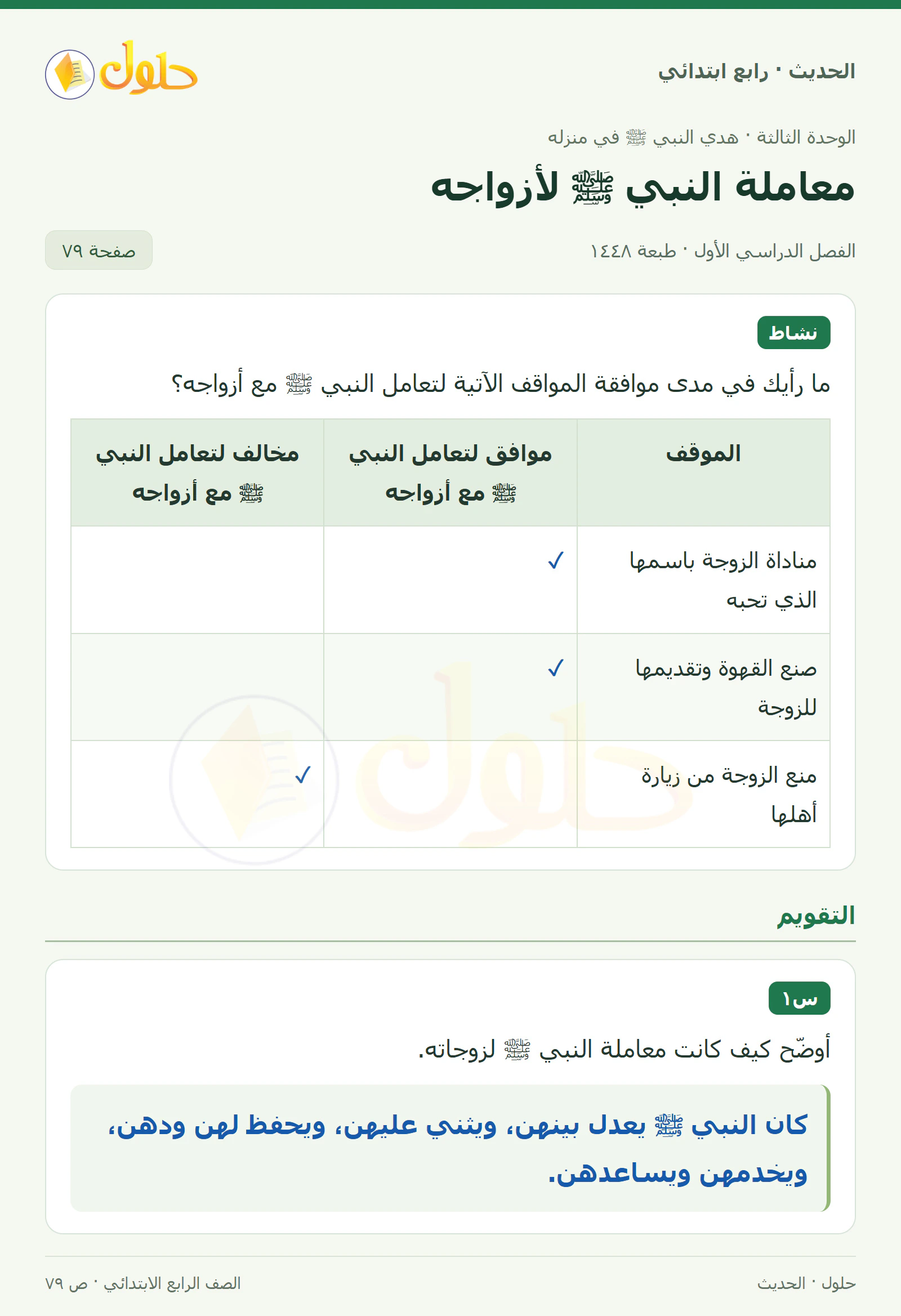 حل الحديث والسيرة للصف الرابع الابتدائي، الفصل الدراسي الأول، صفحة ٧٩