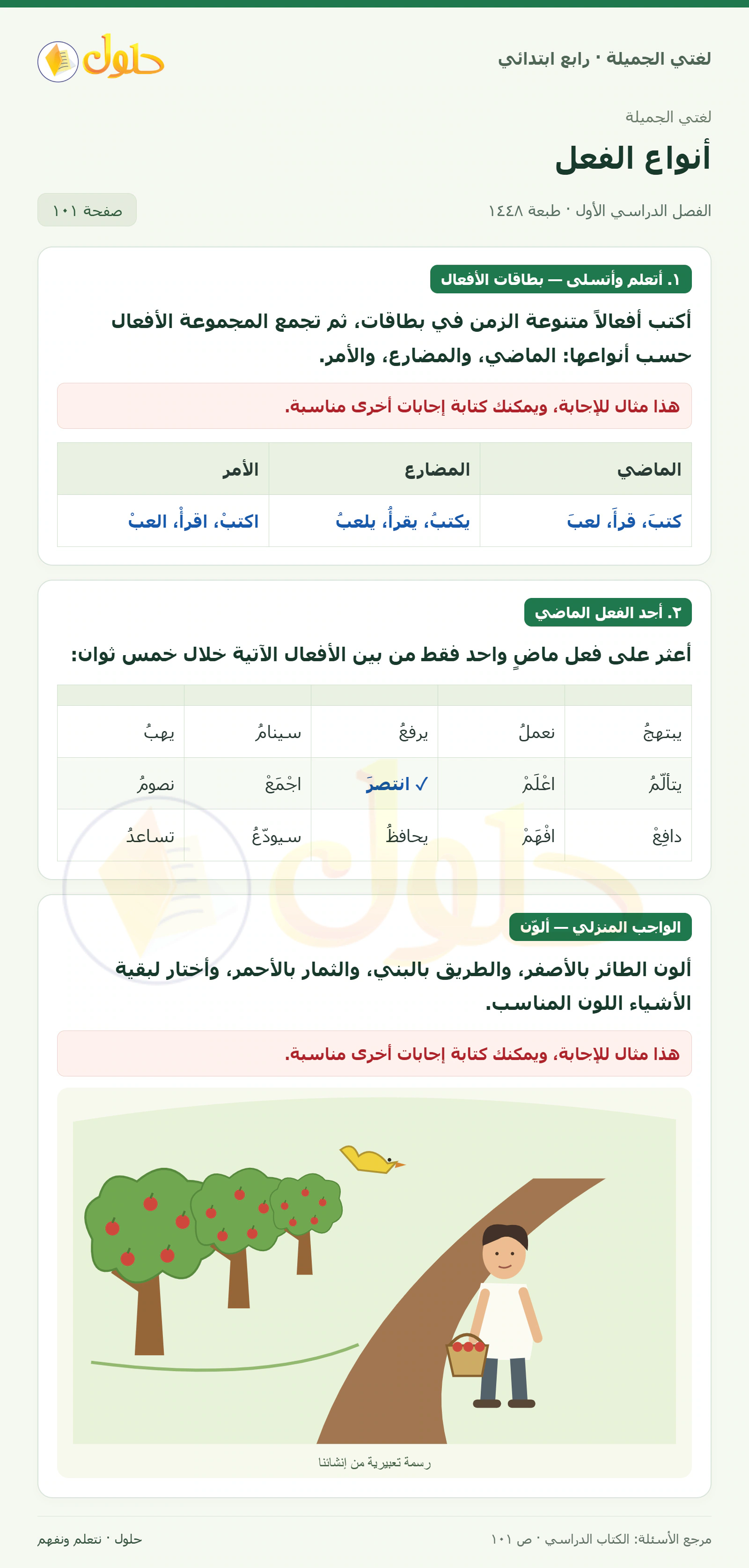 حل لغتي الصف الرابع الابتدائي صفحة 101
