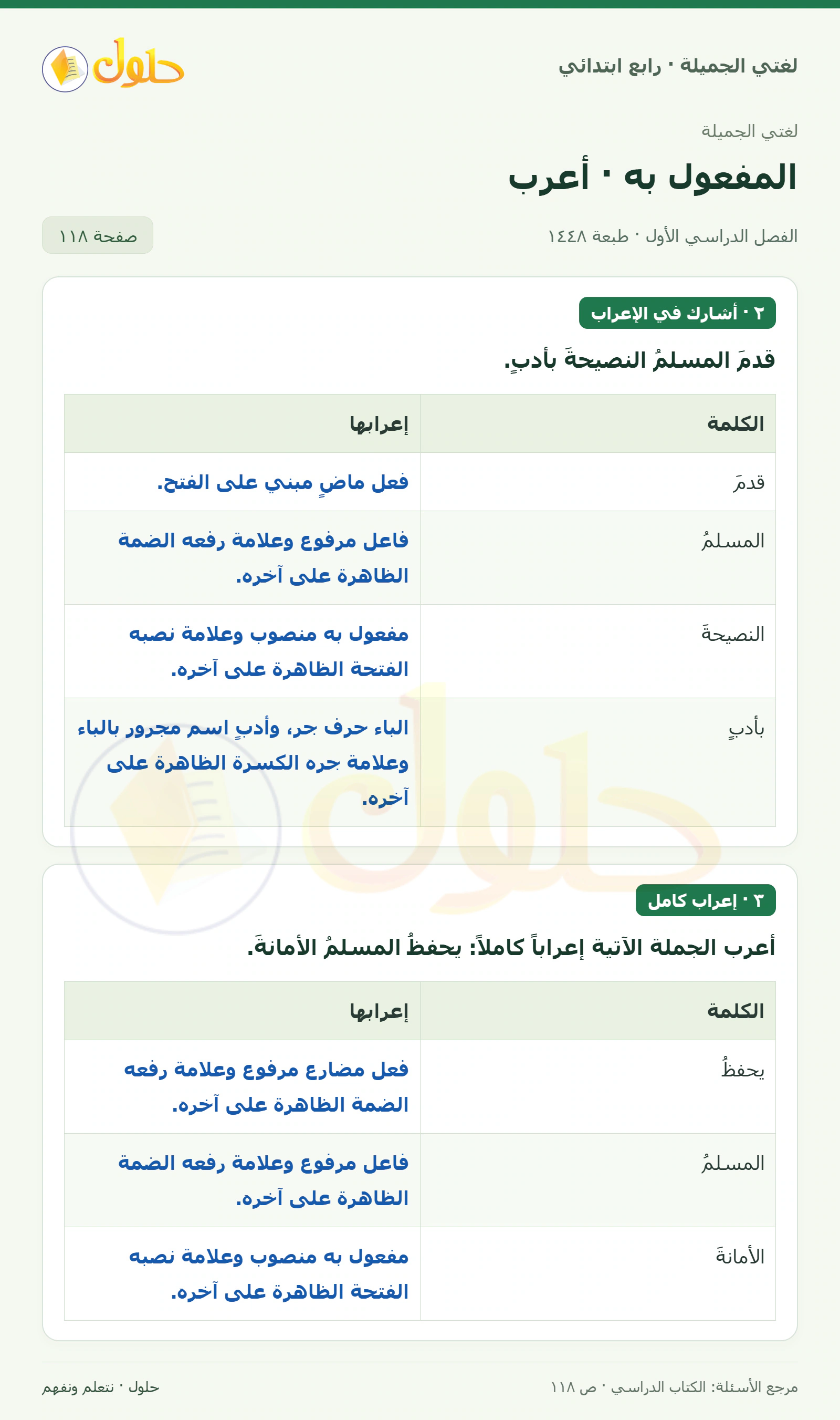 حل لغتي الصف الرابع الابتدائي صفحة 118