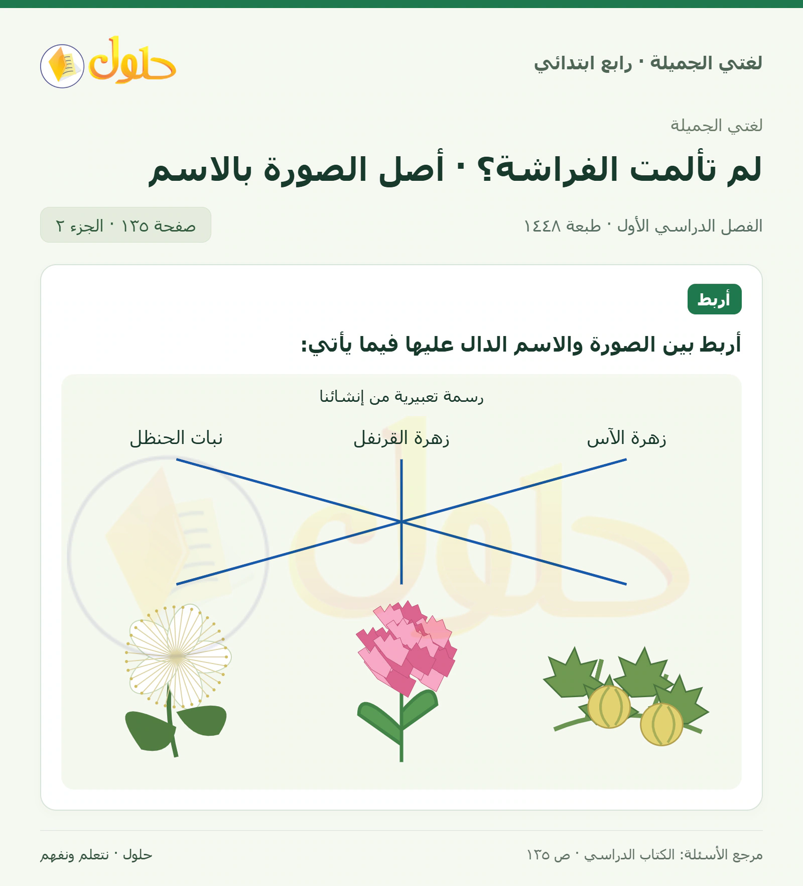 حل لغتي الصف الرابع الابتدائي صفحة 135، الجزء ٢