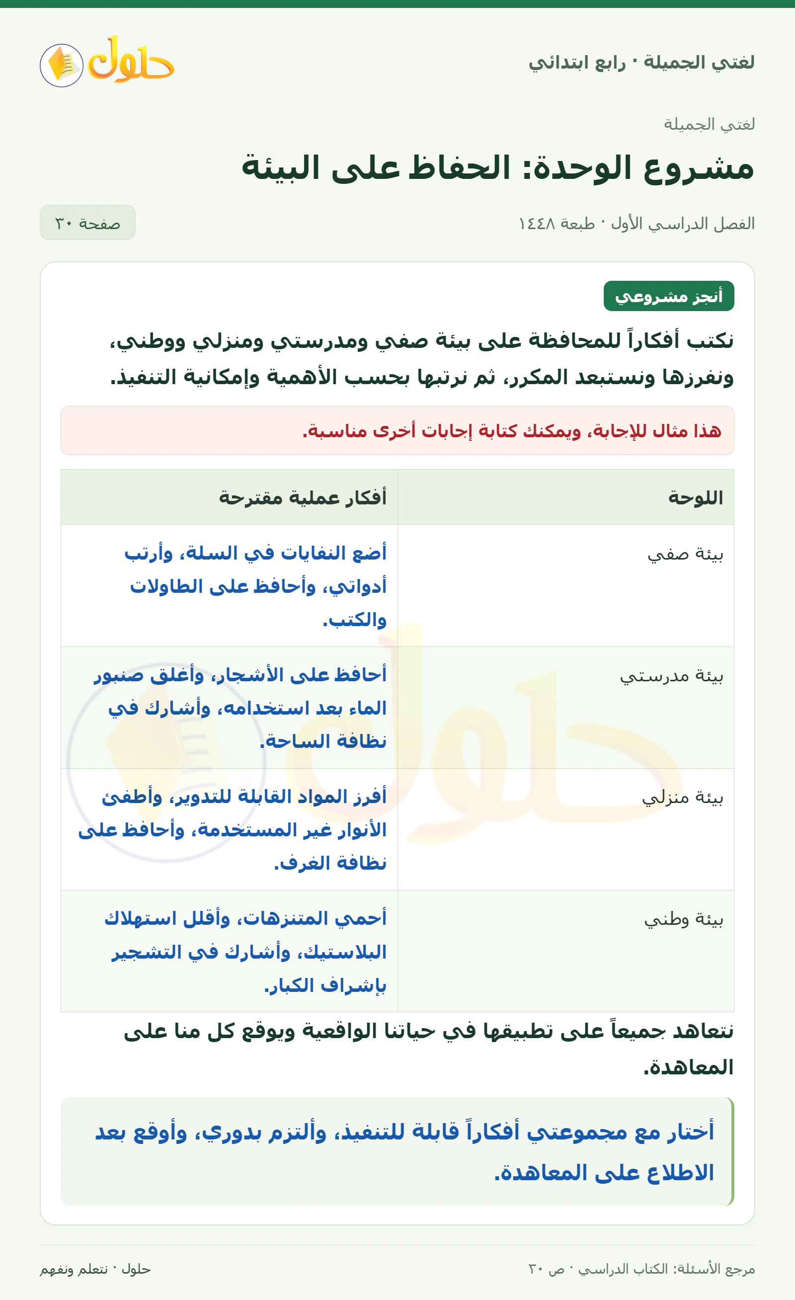 حل لغتي الصف الرابع الابتدائي صفحة 30