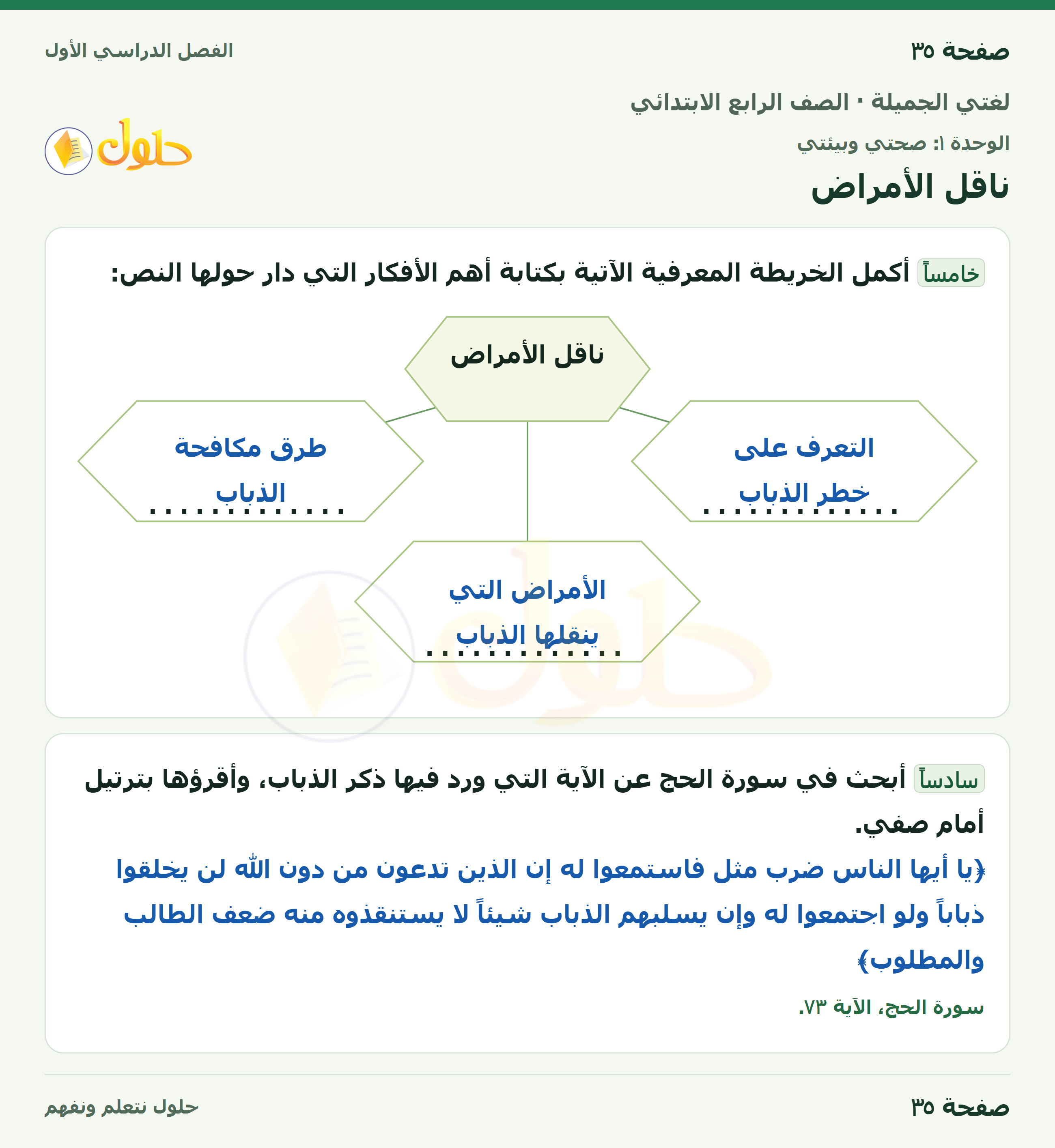 حل لغتي الجميلة للصف الرابع الابتدائي صفحة ٣٥