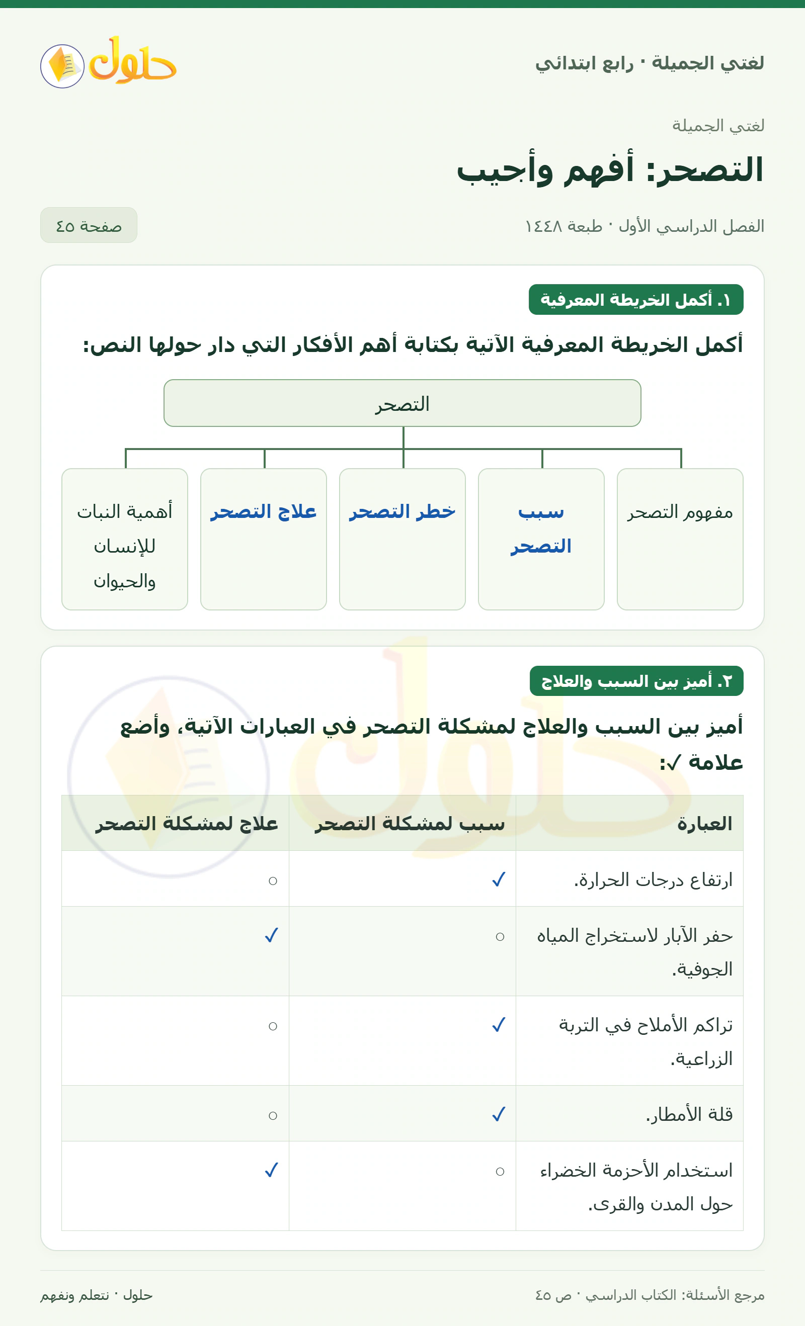 حل لغتي الصف الرابع الابتدائي صفحة 45