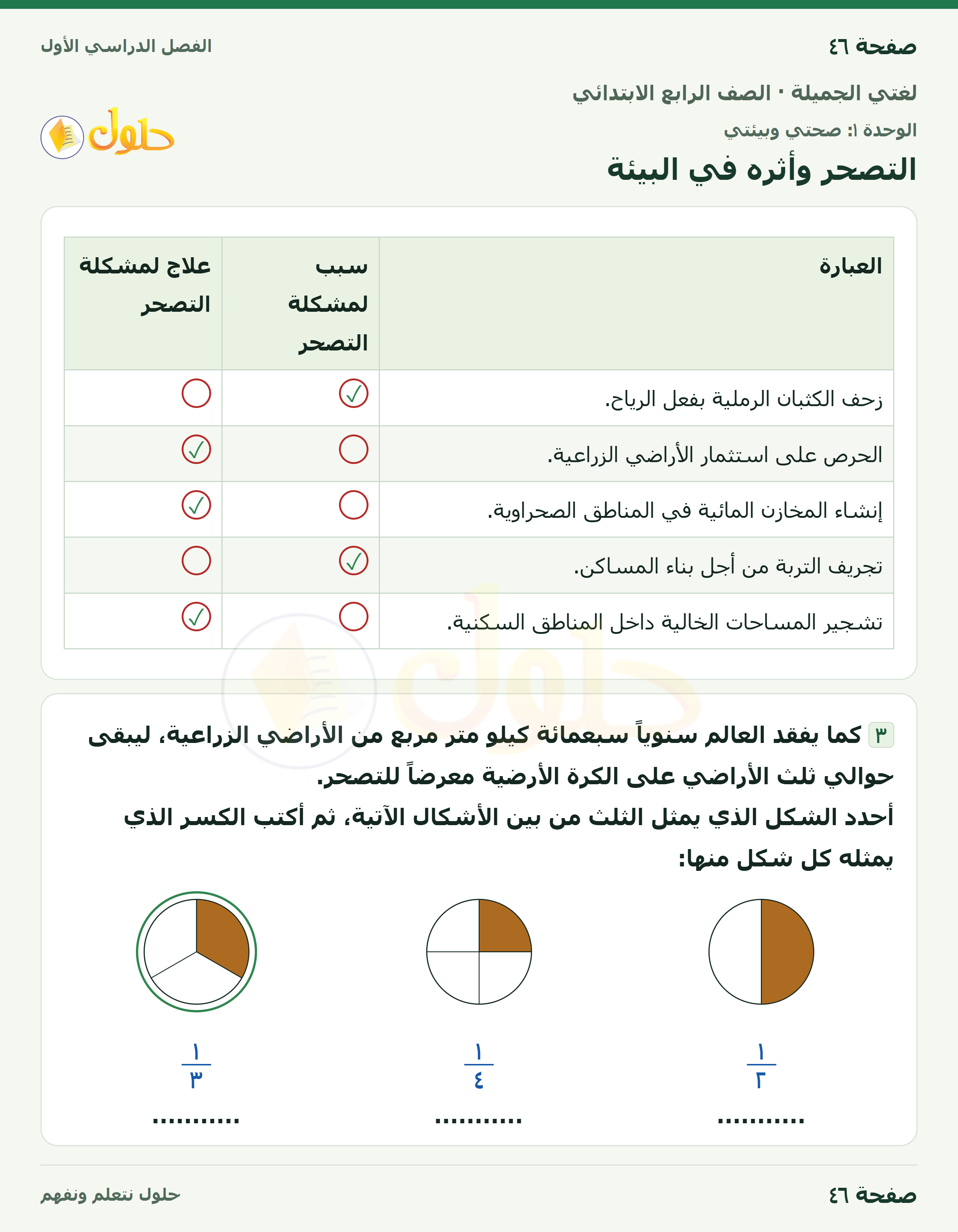 حل لغتي الجميلة للصف الرابع الابتدائي صفحة ٤٦