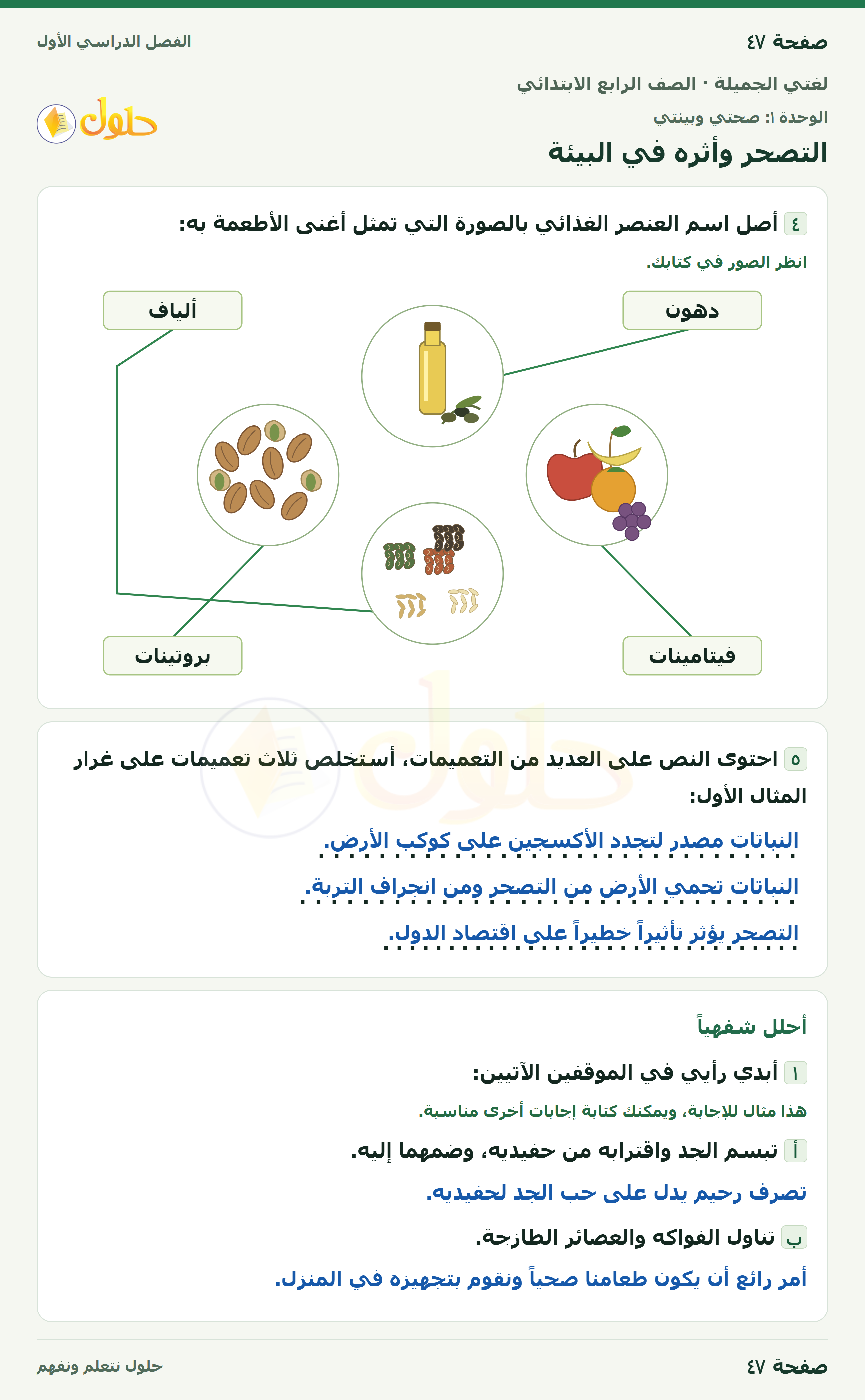 حل لغتي الجميلة للصف الرابع الابتدائي صفحة ٤٧