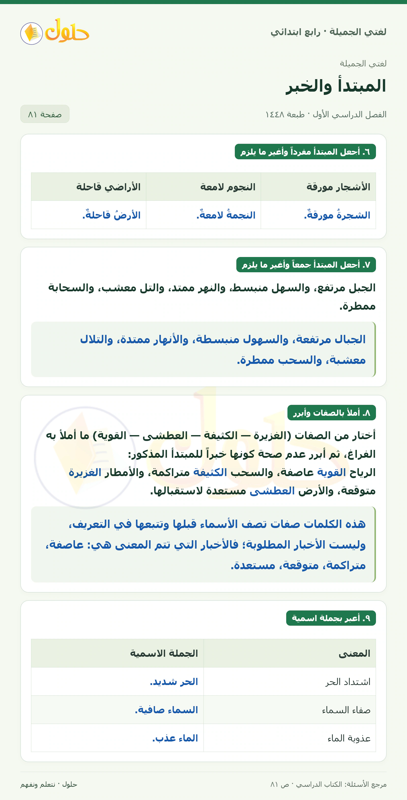 حل لغتي الصف الرابع الابتدائي صفحة 81
