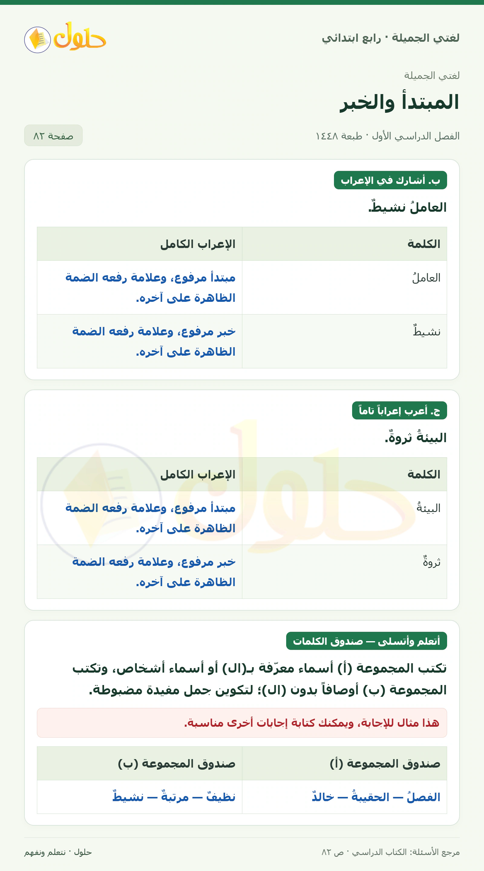 حل لغتي الصف الرابع الابتدائي صفحة 82