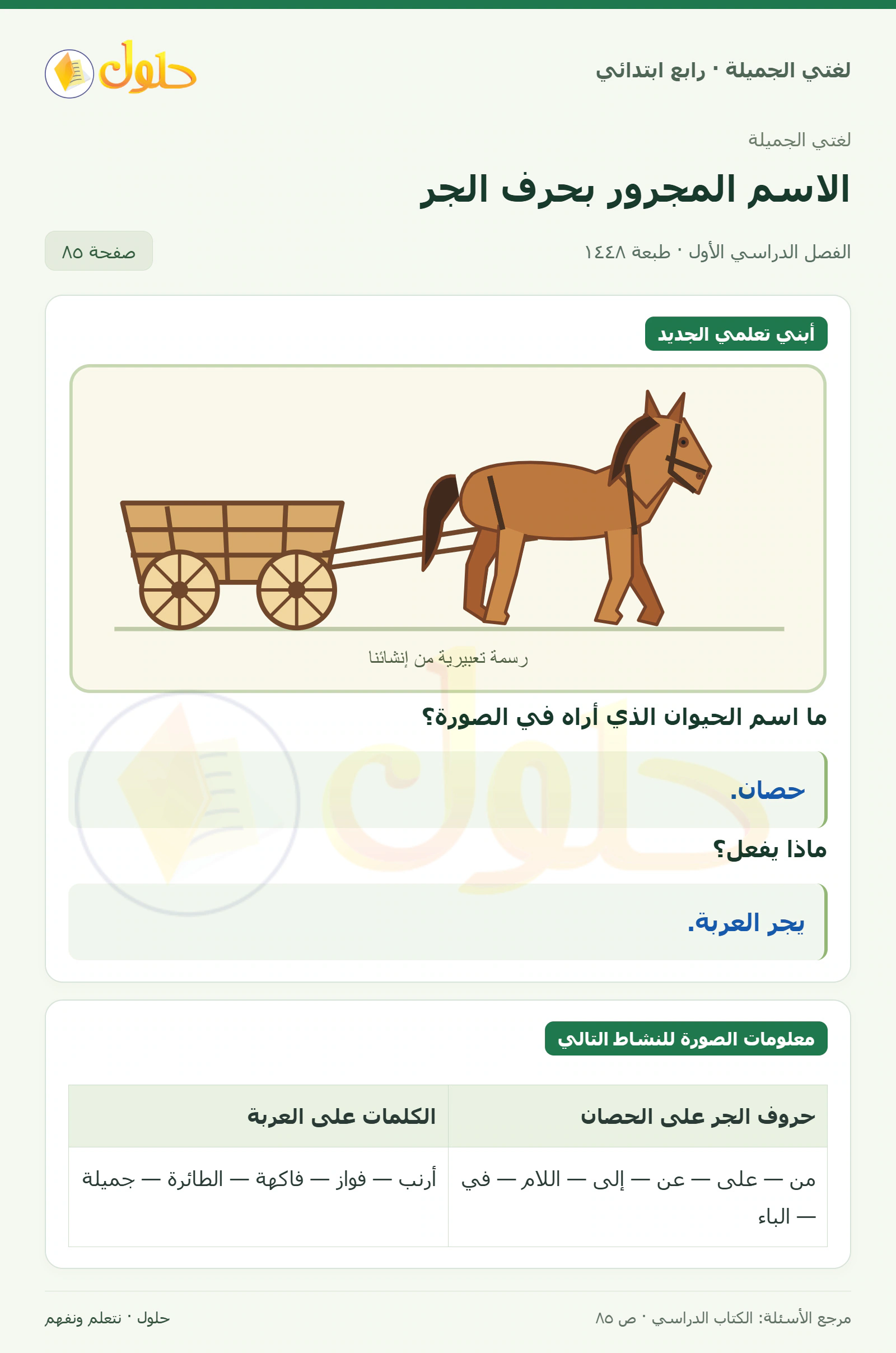 حل لغتي الصف الرابع الابتدائي صفحة 85