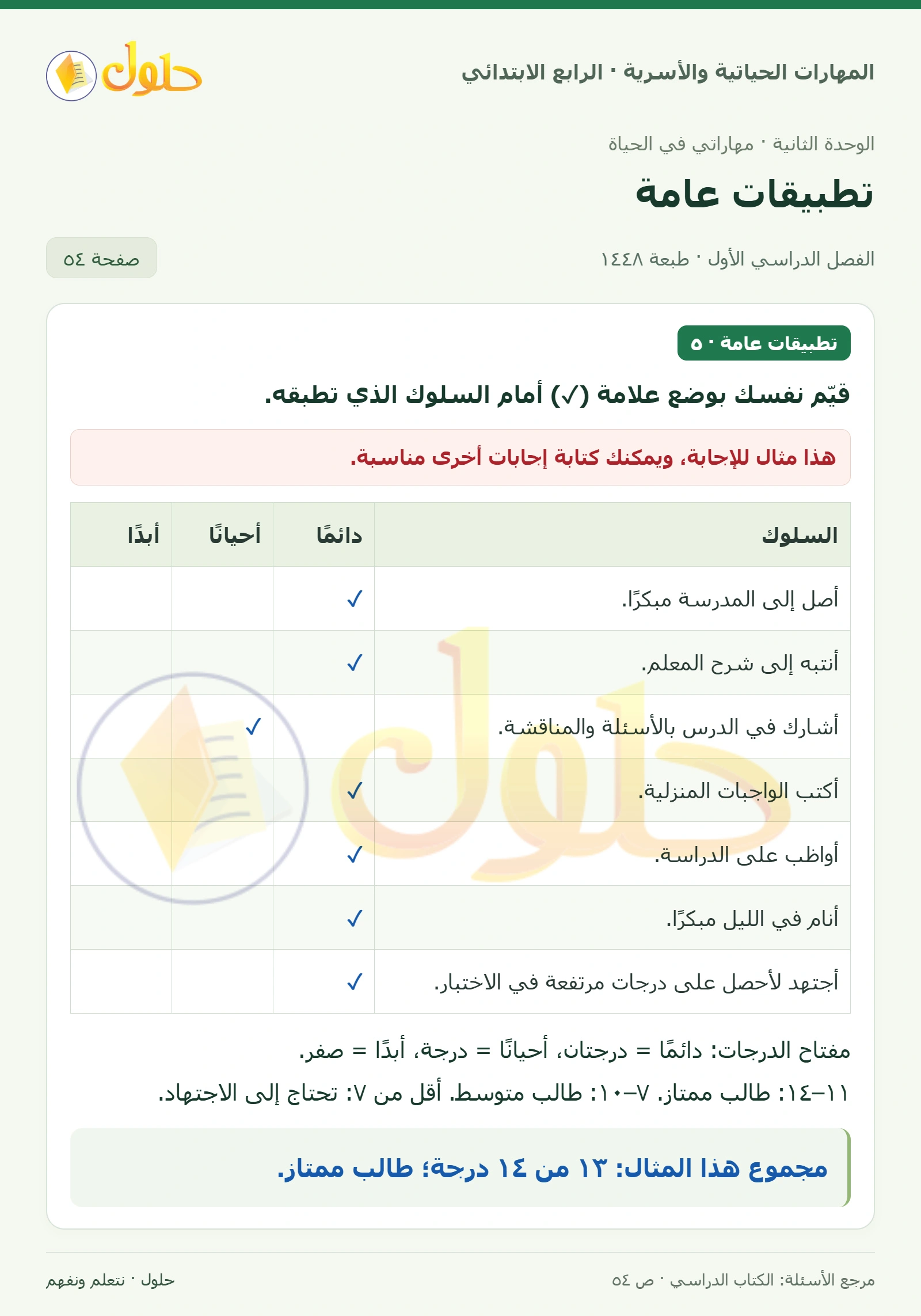 حل المهارات الحياتية والأسرية للصف الرابع الابتدائي، الفصل الدراسي الأول، تطبيقات عامة، صفحة ٥٤، الجزء ١