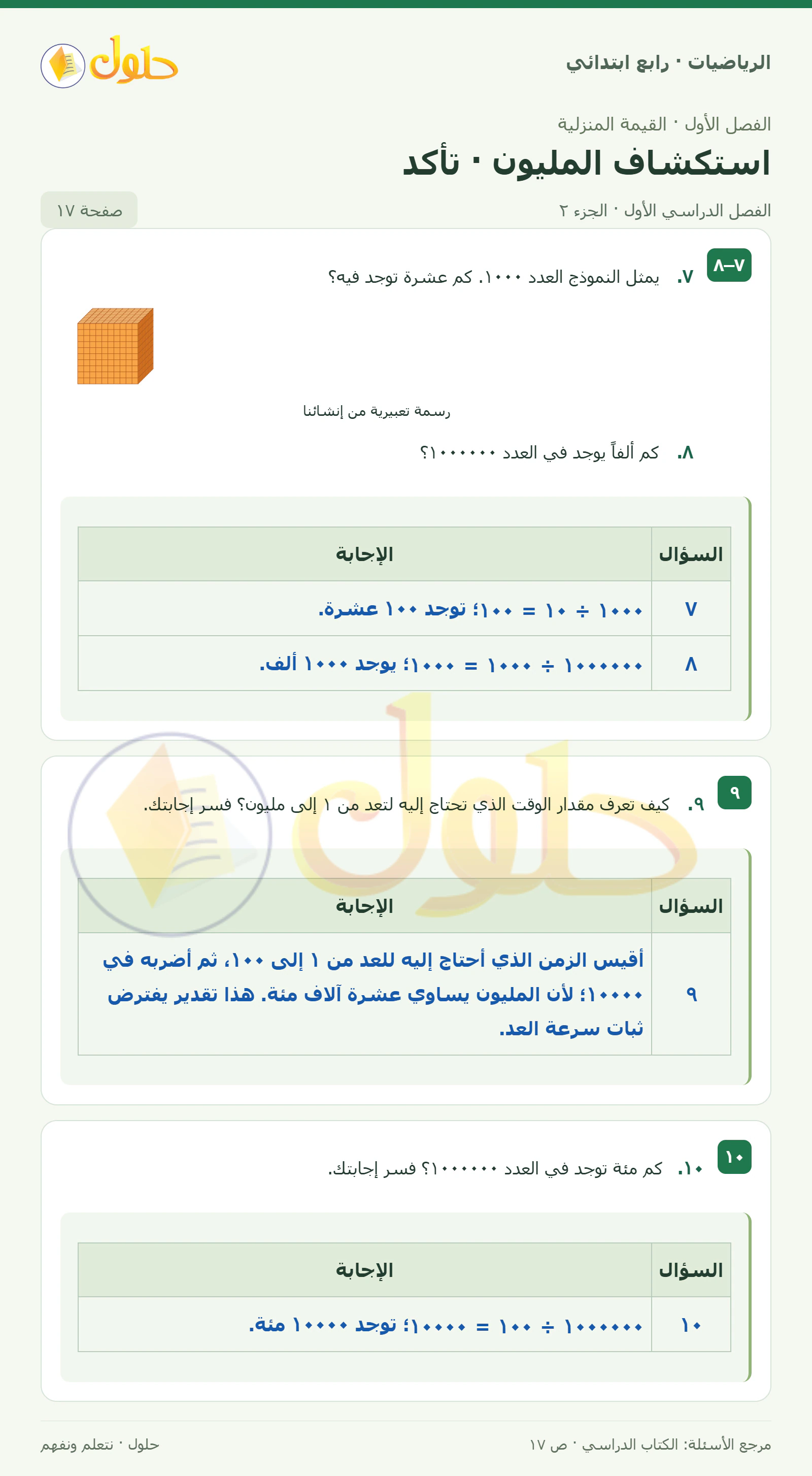 حل الرياضيات للصف الرابع الابتدائي صفحة 17 الجزء 2
