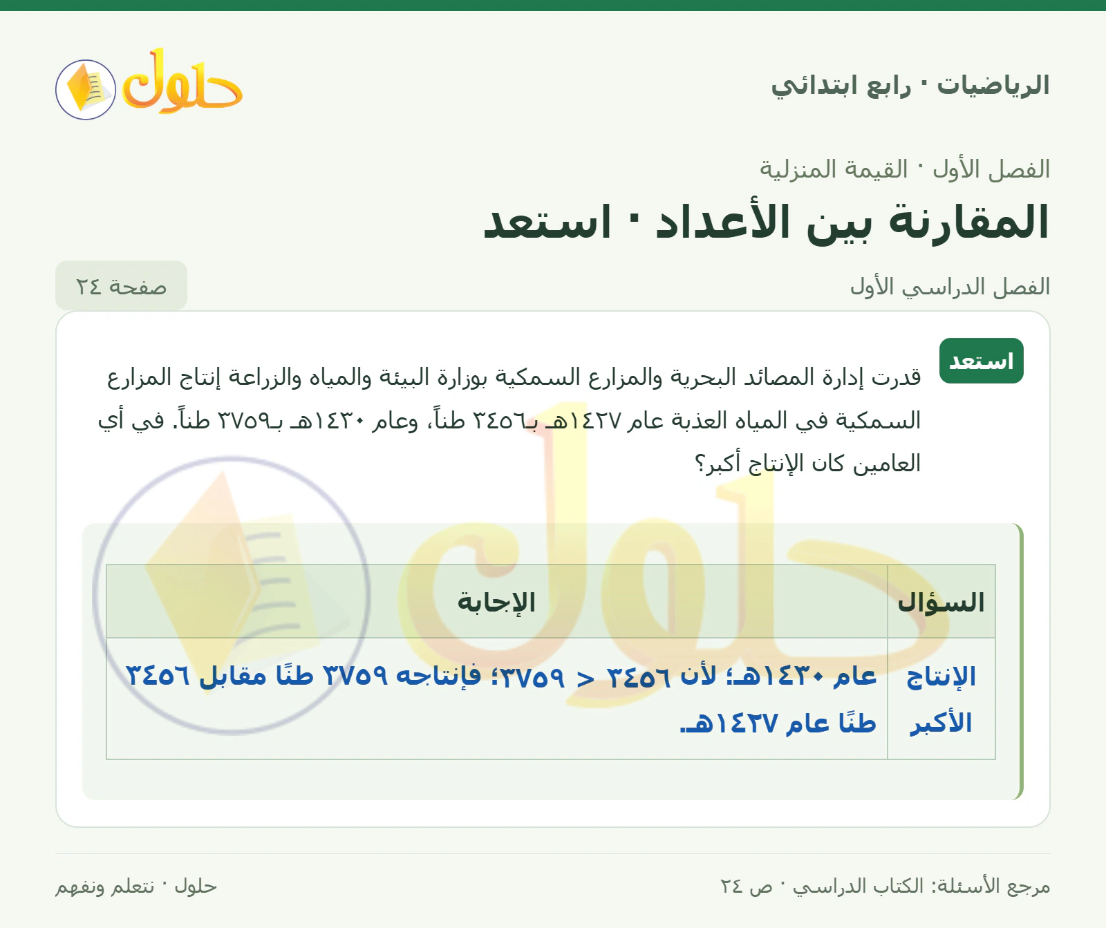 حل الرياضيات للصف الرابع الابتدائي صفحة 24 الجزء 1