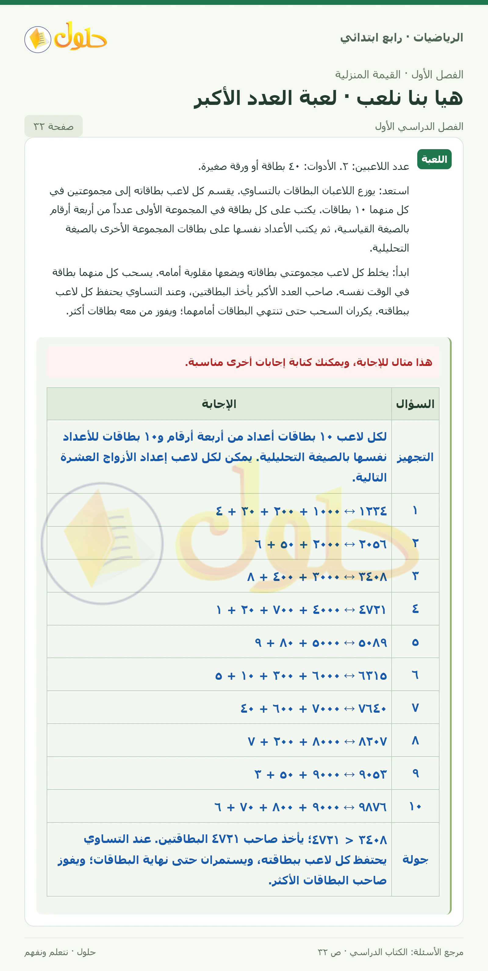 حل الرياضيات للصف الرابع الابتدائي صفحة 32 الجزء 1