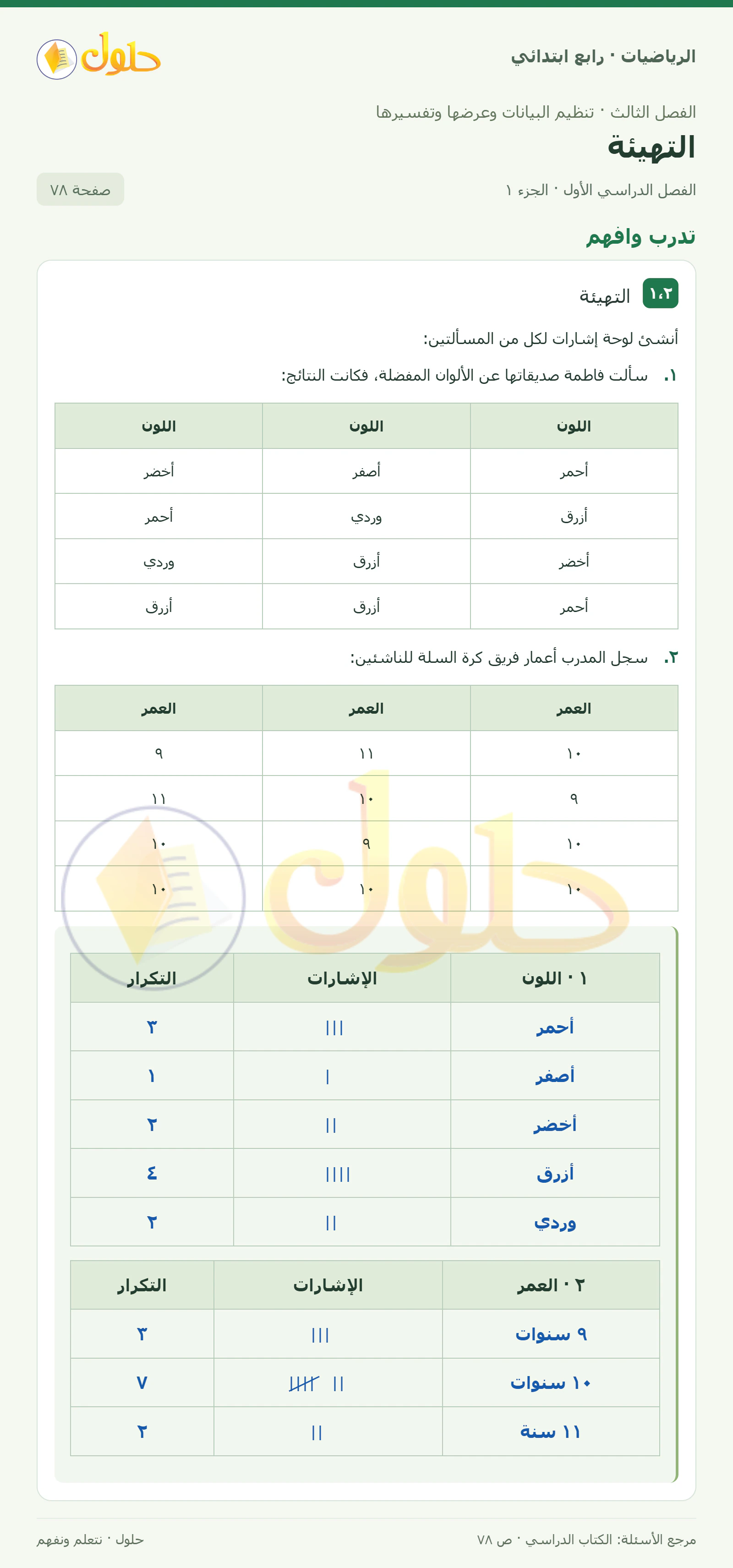 حل الرياضيات للصف الرابع الابتدائي صفحة 78 الجزء 1