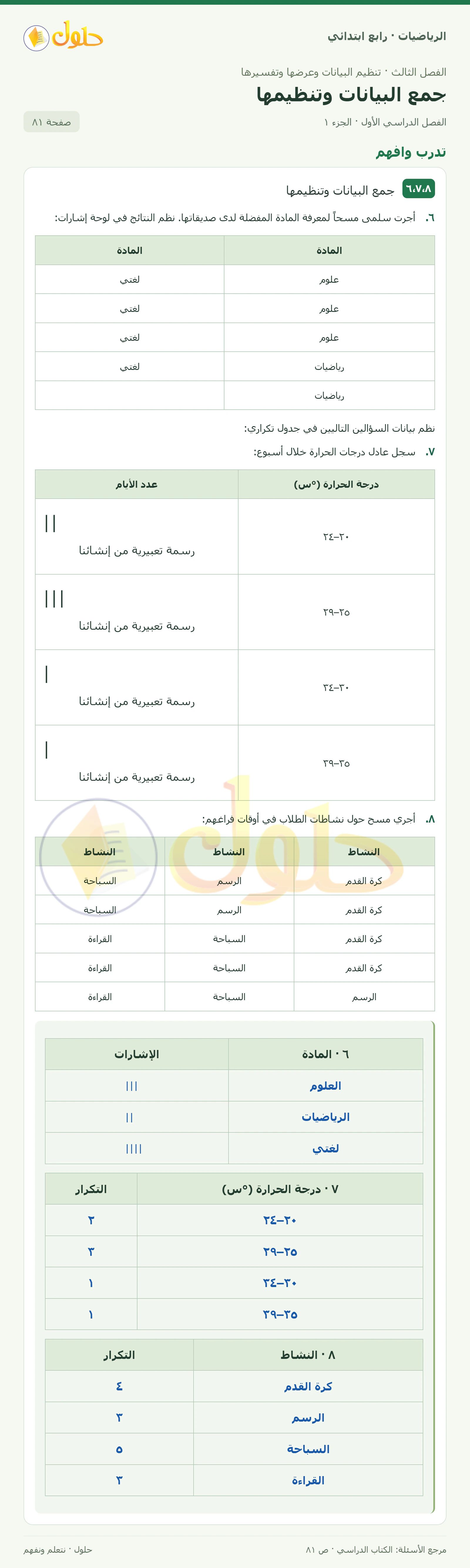 حل الرياضيات للصف الرابع الابتدائي صفحة 81 الجزء 1