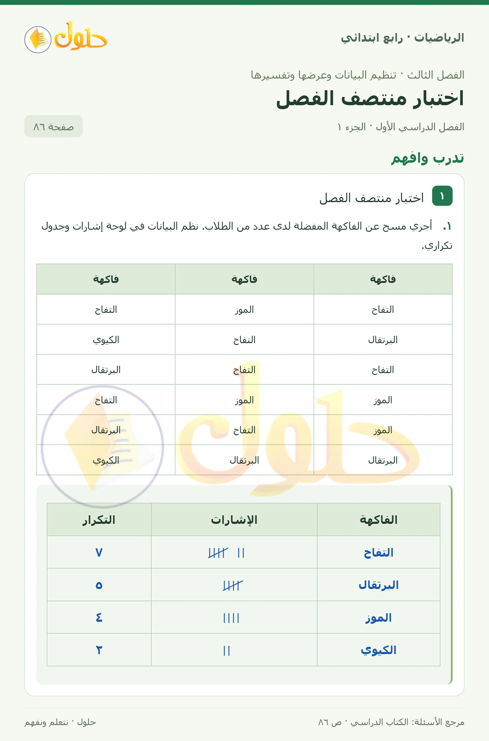 حل الرياضيات للصف الرابع الابتدائي صفحة 86 الجزء 1