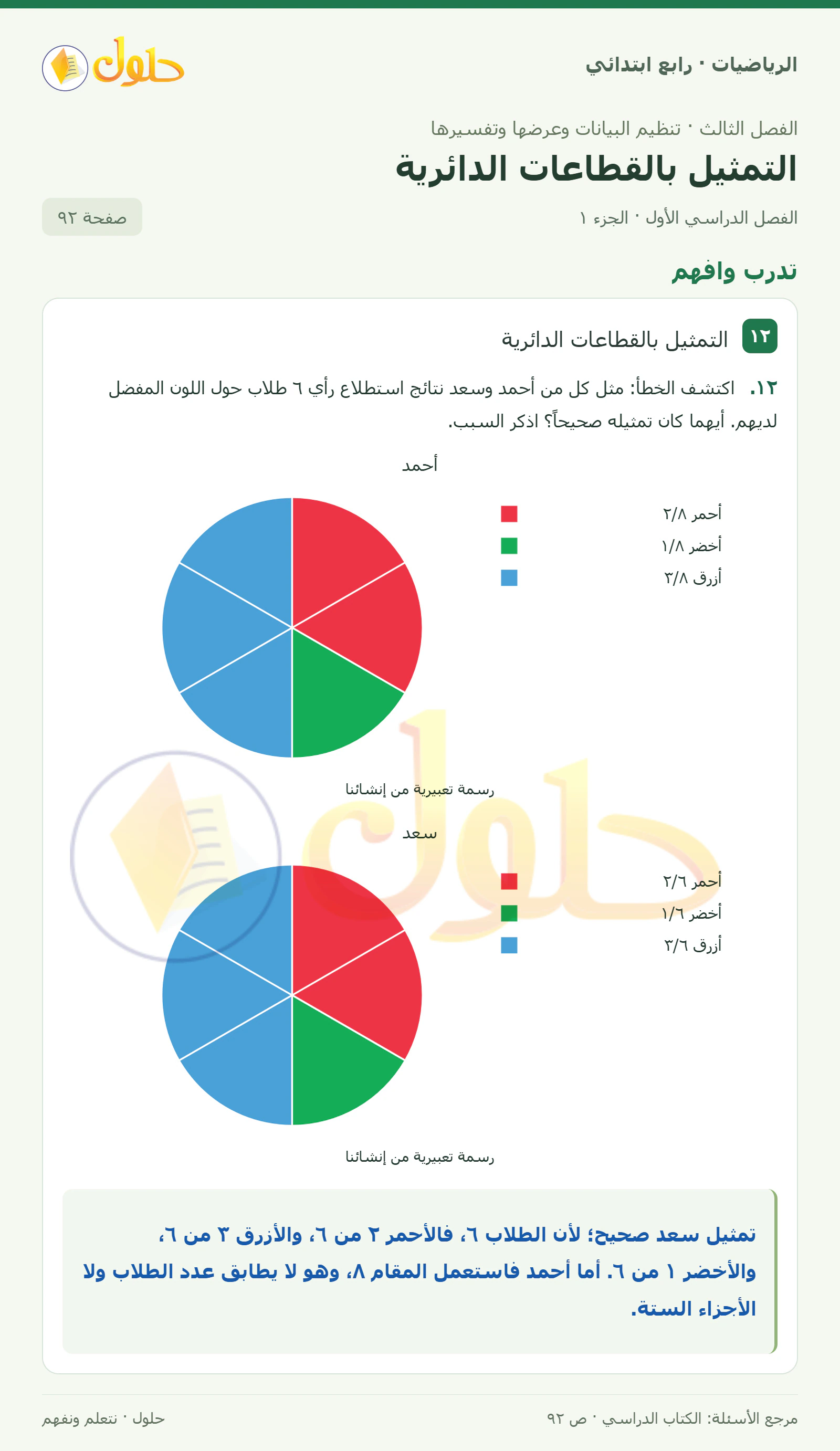 حل الرياضيات للصف الرابع الابتدائي صفحة 92 الجزء 1