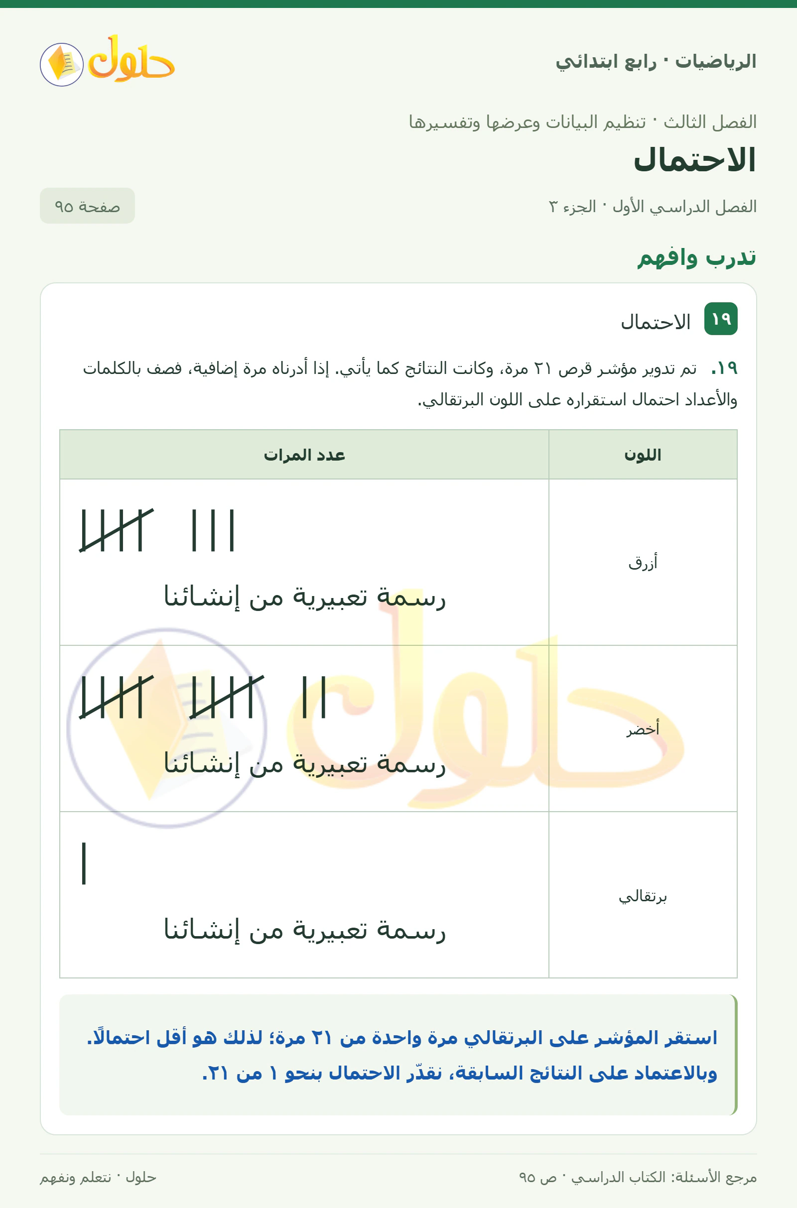 حل الرياضيات للصف الرابع الابتدائي صفحة 95 الجزء 3