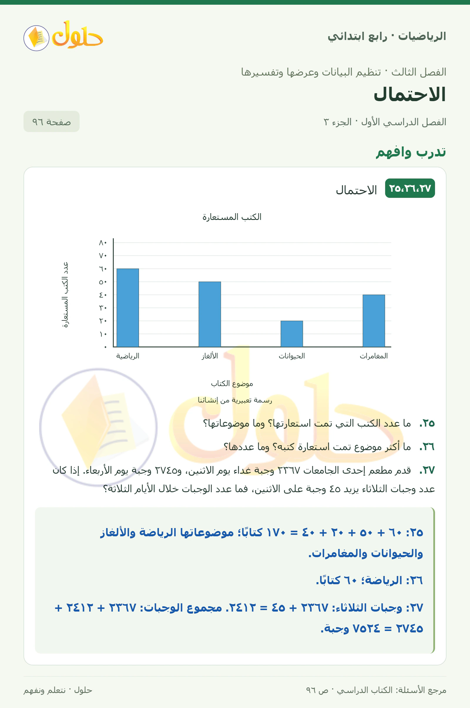 حل الرياضيات للصف الرابع الابتدائي صفحة 96 الجزء 3