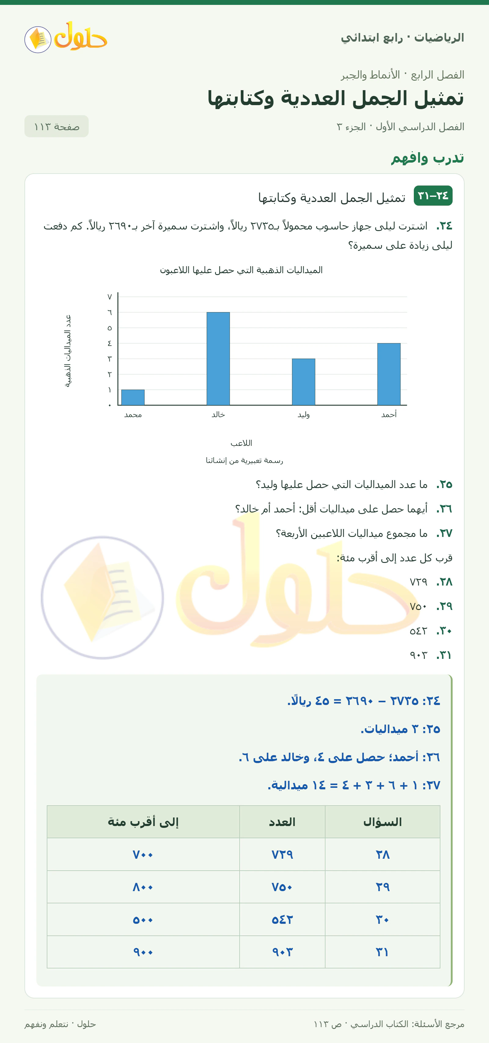 حل الرياضيات للصف الرابع الابتدائي صفحة 113 الجزء 3