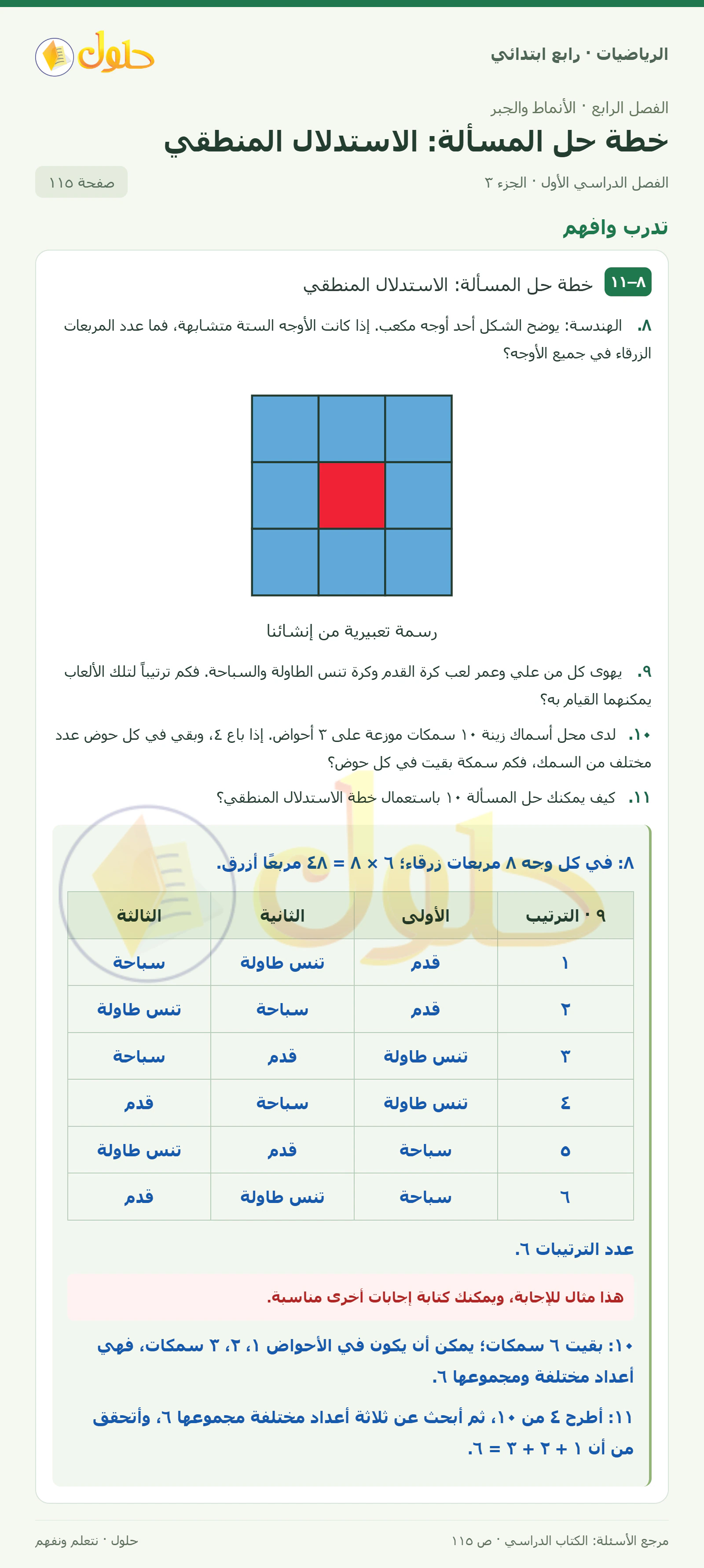 حل الرياضيات للصف الرابع الابتدائي صفحة 115 الجزء 3